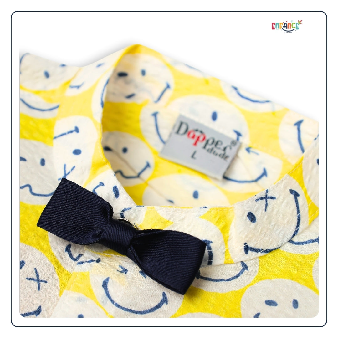 Dapper Dudes Full Sleeves Smiley Theme Printed Shirt With Shorts & Suspender - Yellow