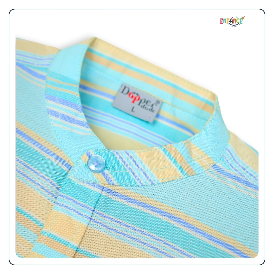 Dapper Dudes Half Sleeves Striped Shirt With Shorts & Bow - Blue