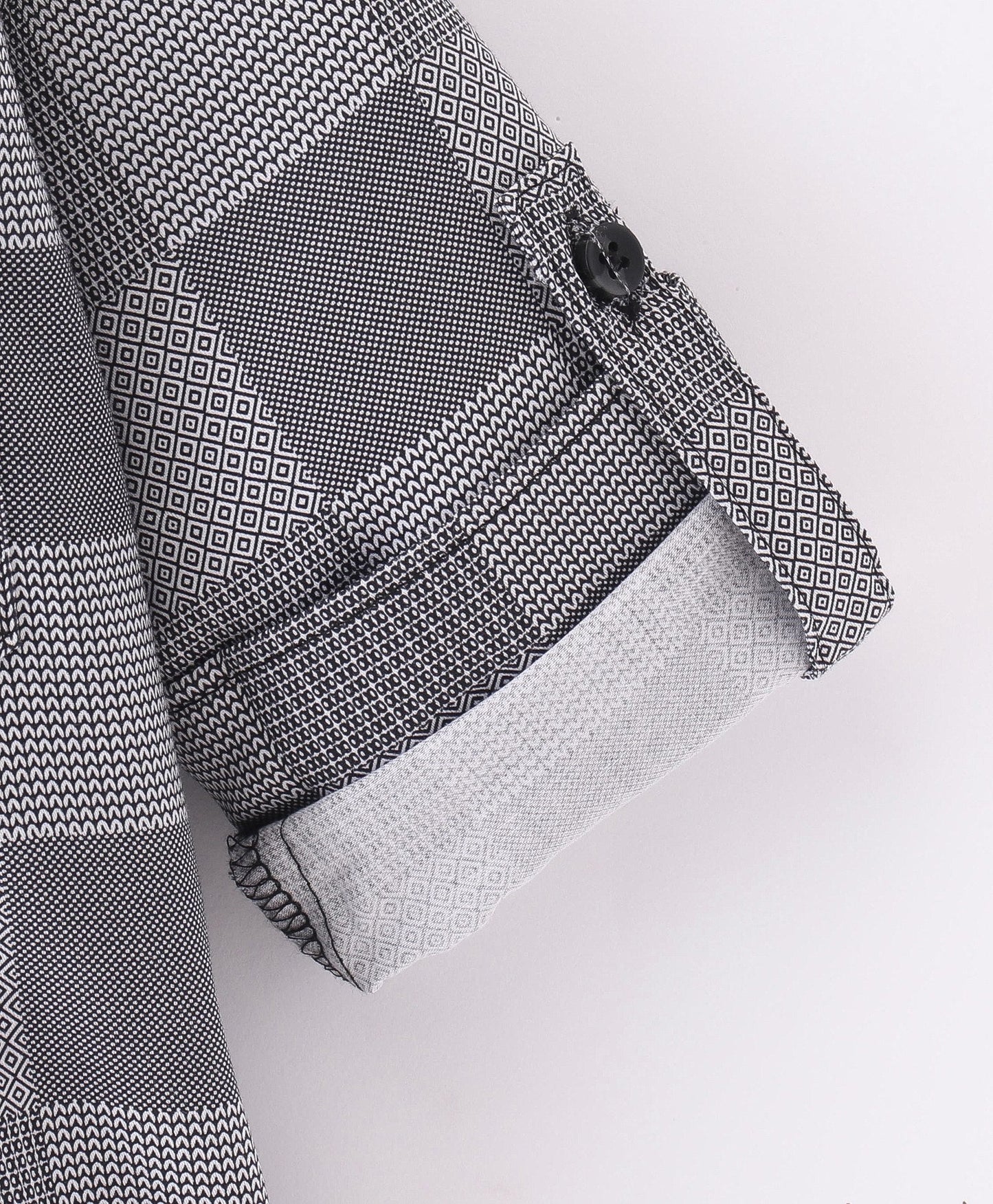 Dapper Dudes Full Sleeves Box Pattern Shirt With Attached Tee - Grey