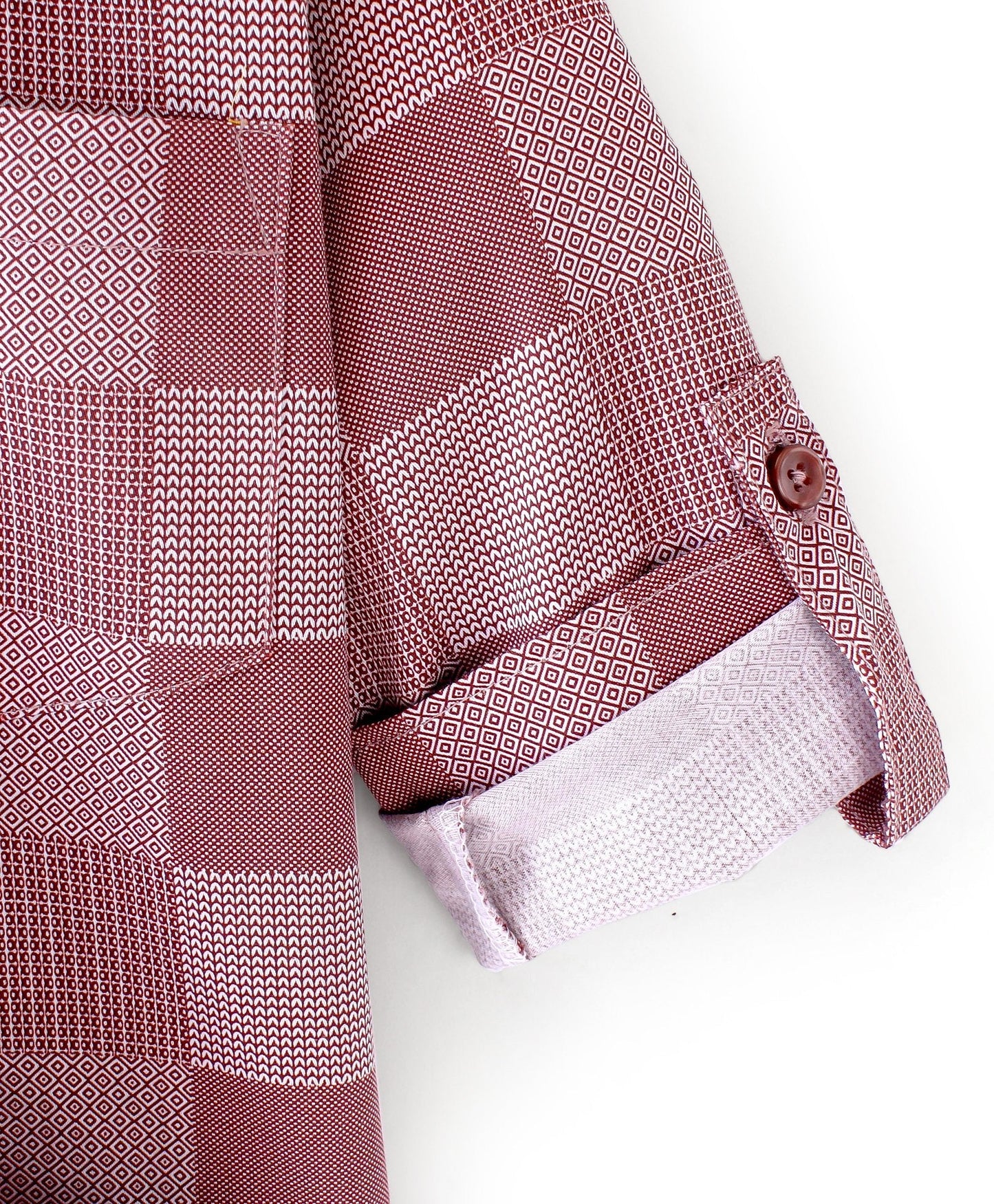 Dapper Dudes Full Sleeves Box Pattern Shirt With Attached Tee - Maroon