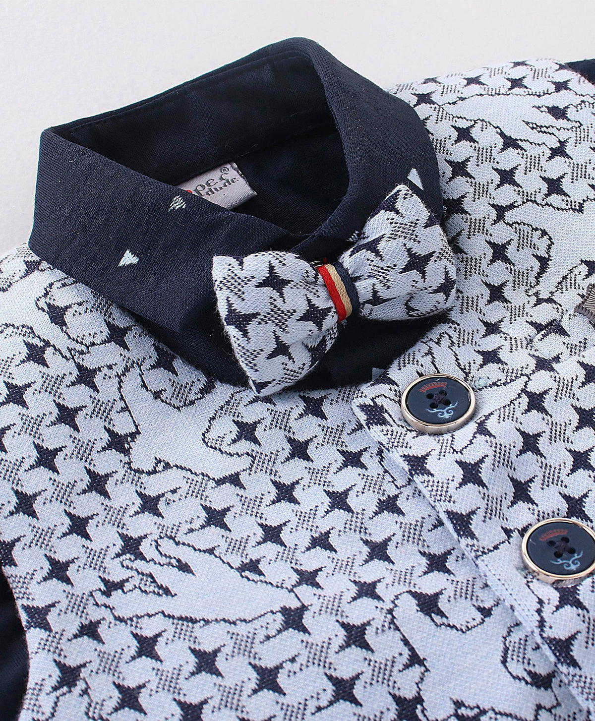 Dapper Dudes Half Sleeves Shirt With Printed Waistcoat,Bow & Bottom - S.Blue