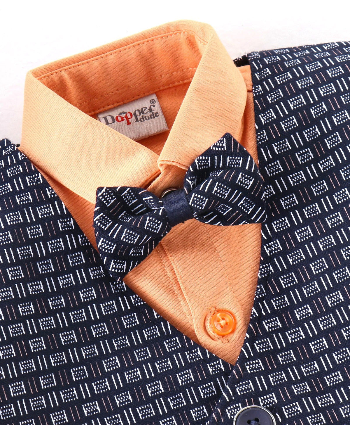 Dapper Dudes Full Sleeves Shirt With Waistcoat, Bow ,Cap & Bottom - Orange