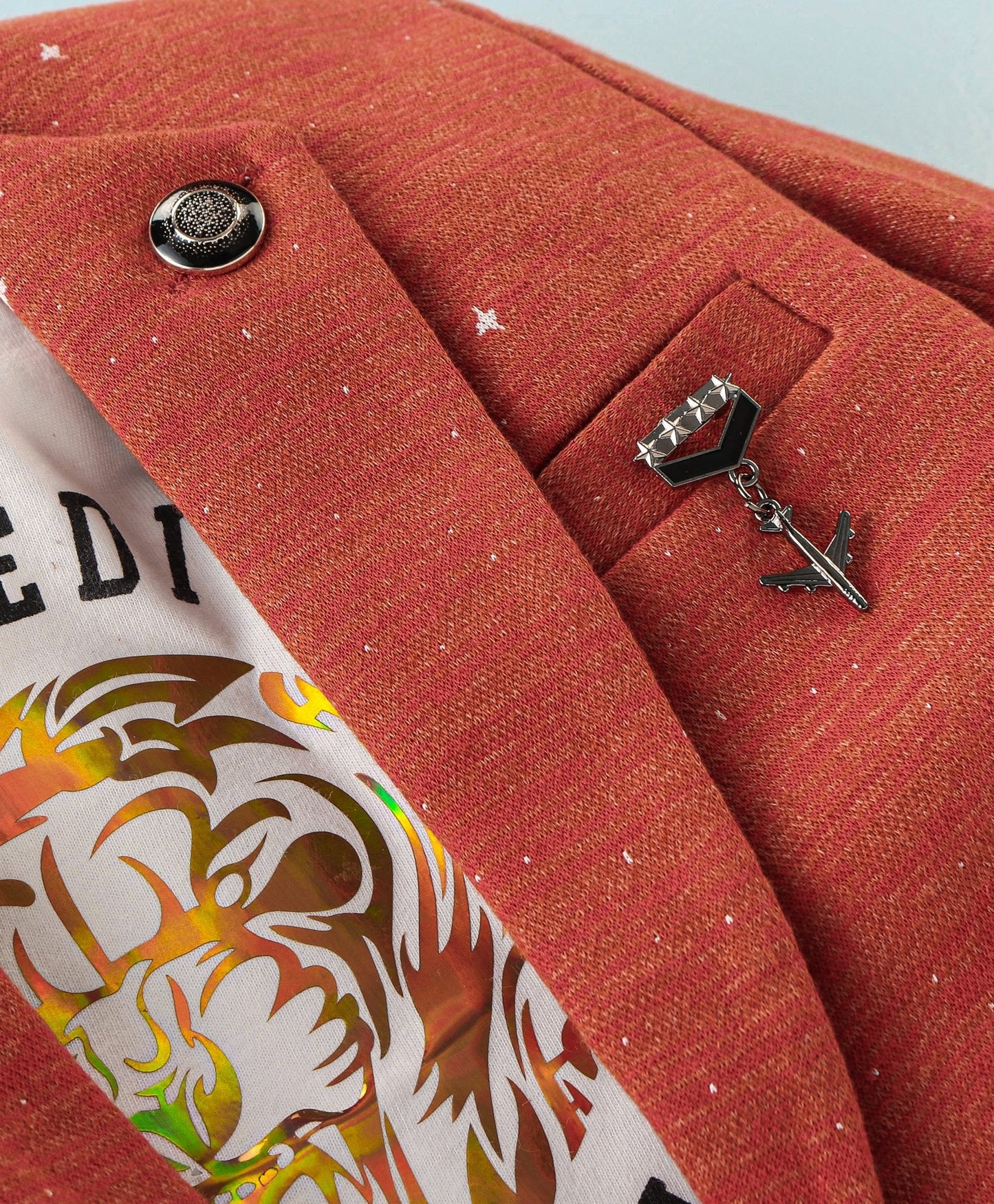 Dapper Dudes Full Sleeves Blazer With Printed Tee - Orange