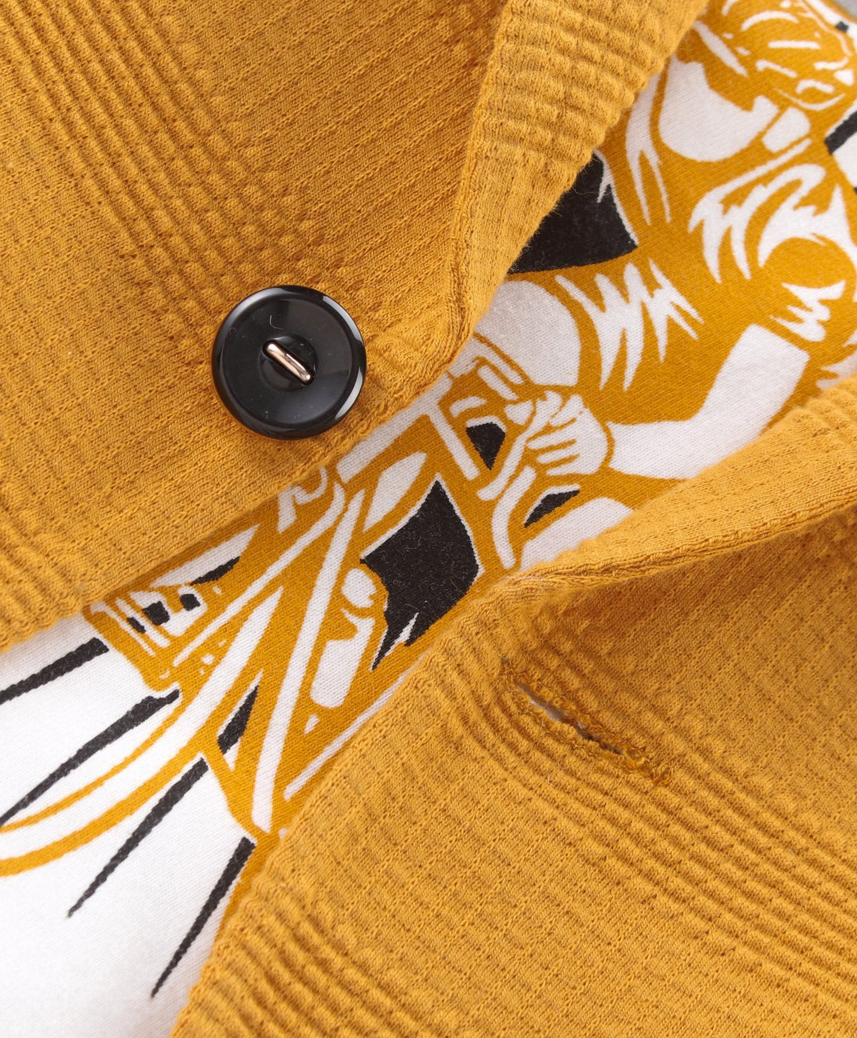 Dapper Dudes Full Sleeves Blazer With Printed Tee & Bottom - Mustard