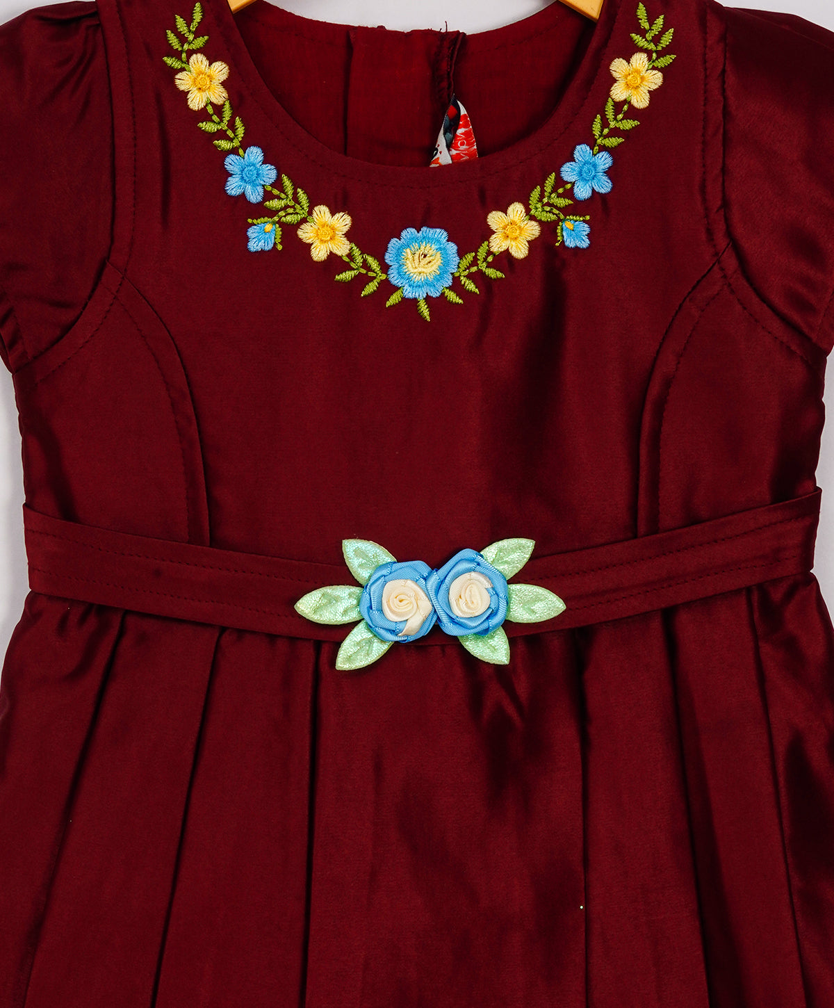 Enfance Short Slevees Solid Flared Casual Dress -Maroon