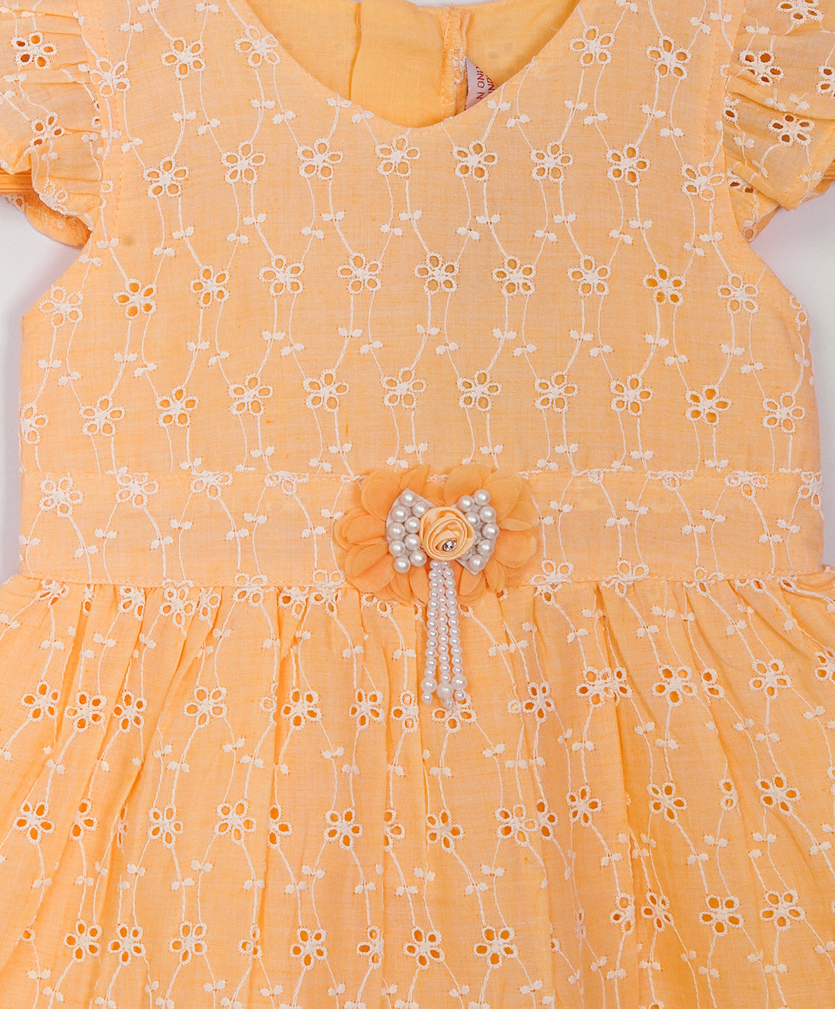 Enfance Short Slevees Flower Embroideries Casual Dress -Lemon