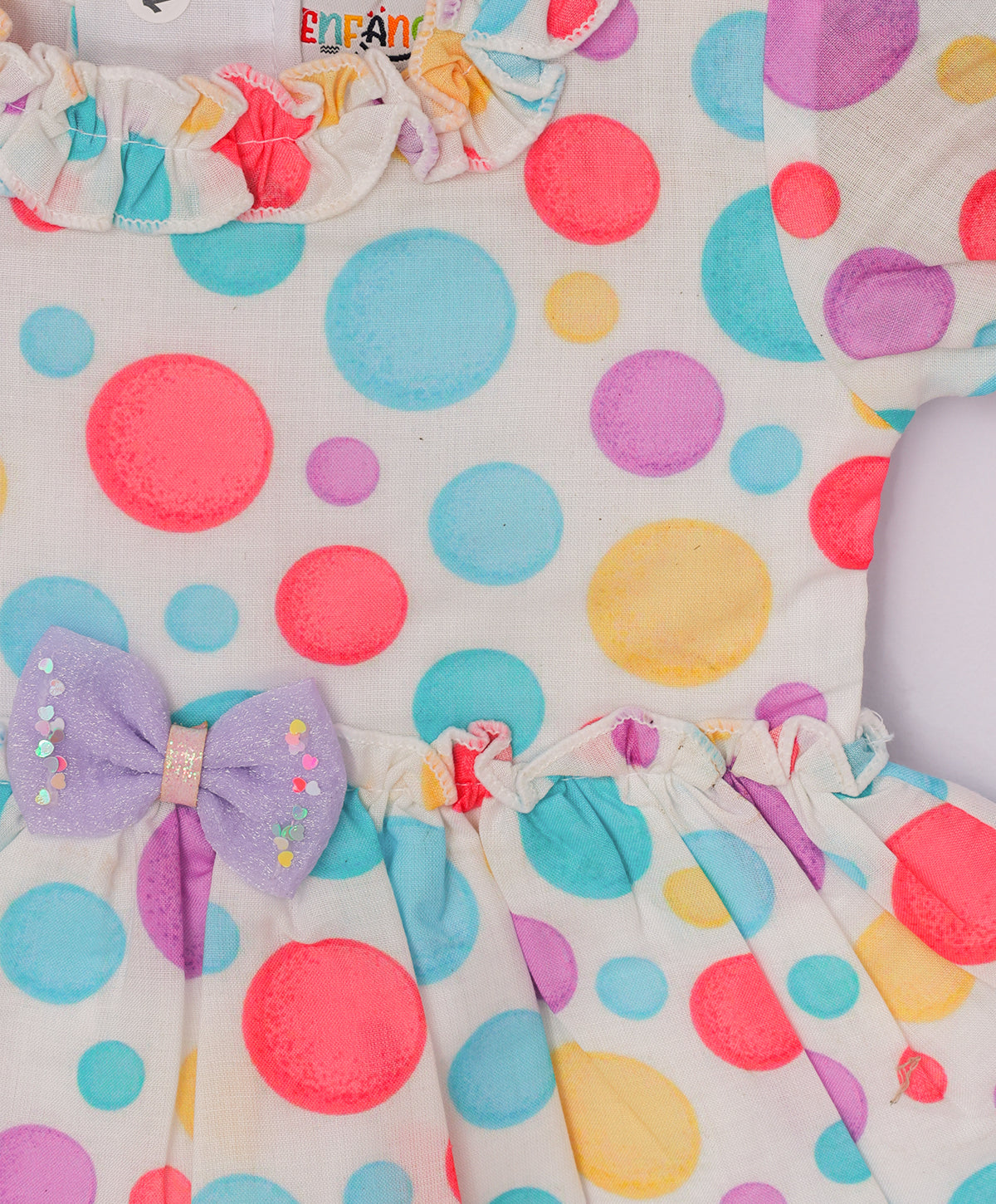 Enfance Half Sleeves Multi Color Polka Dot Printed Casual Dress -Purple