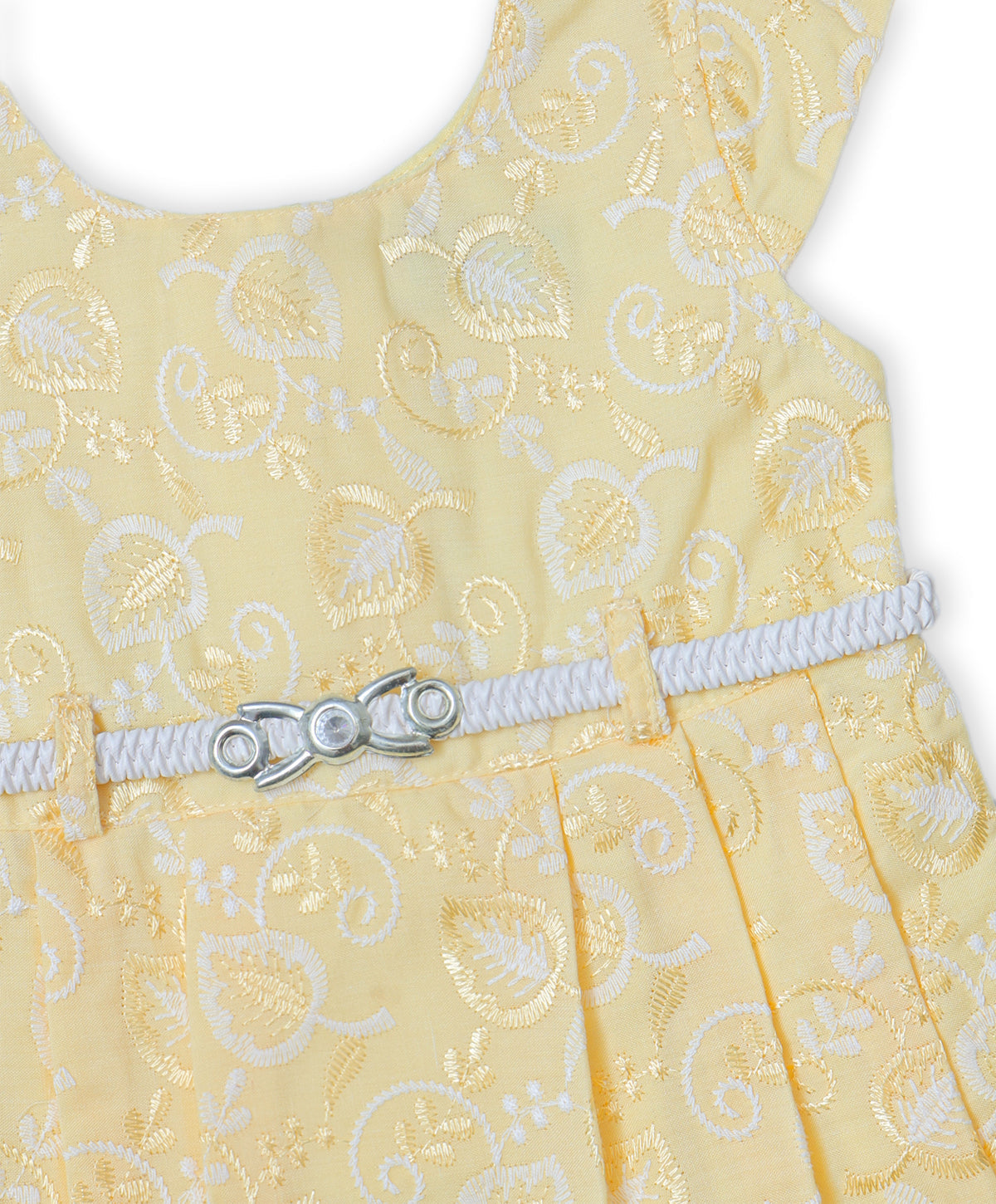 Enfance Cap Sleeves Floral Embroidered Casual Dress-Lemon
