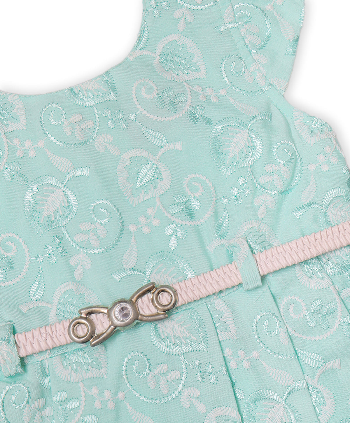 Enfance Cap Sleeves Floral Embroidered Casual Dress-S.Green