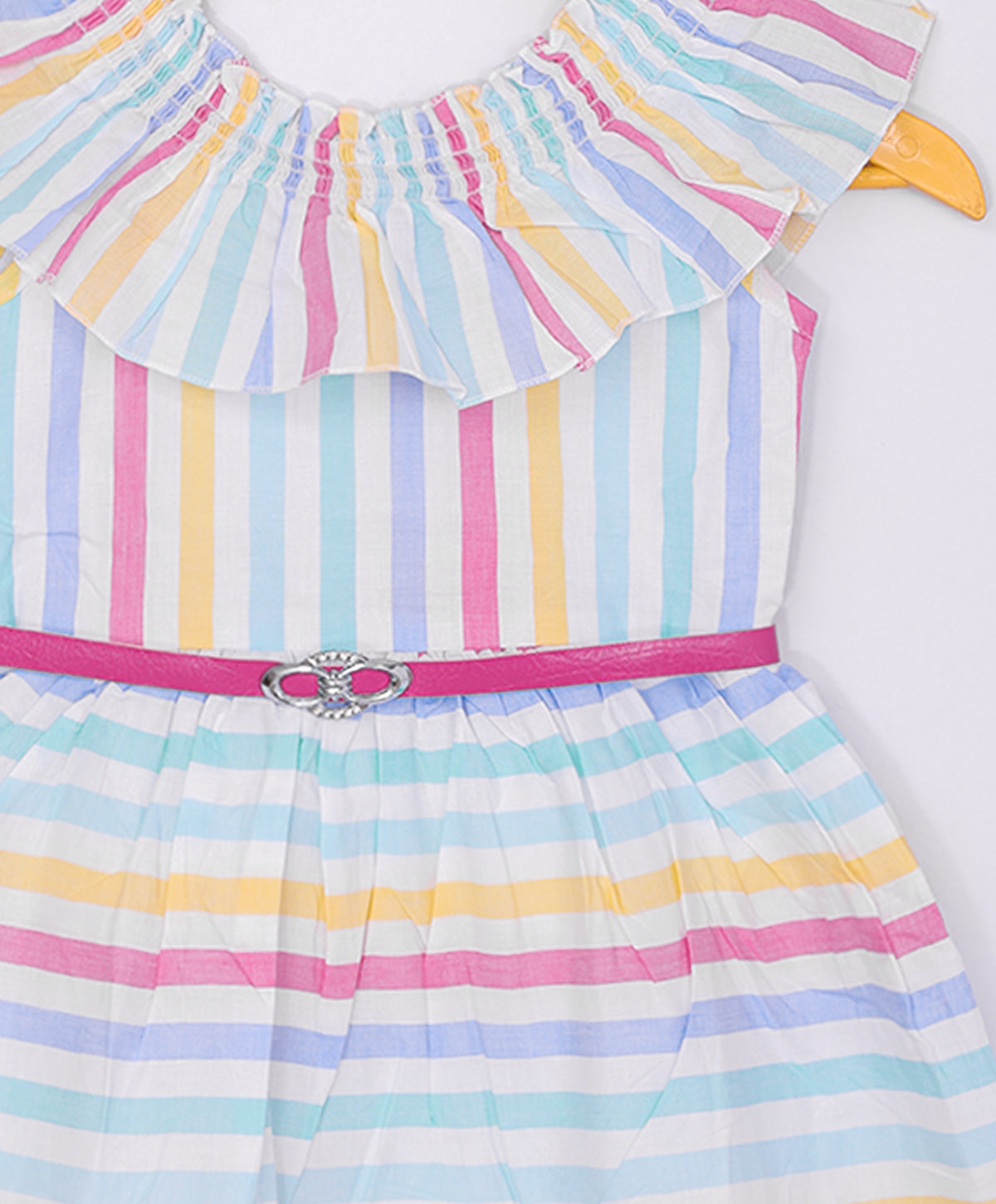 Enfance Sleveelees Multi Color Strip Printed Dress -Peach
