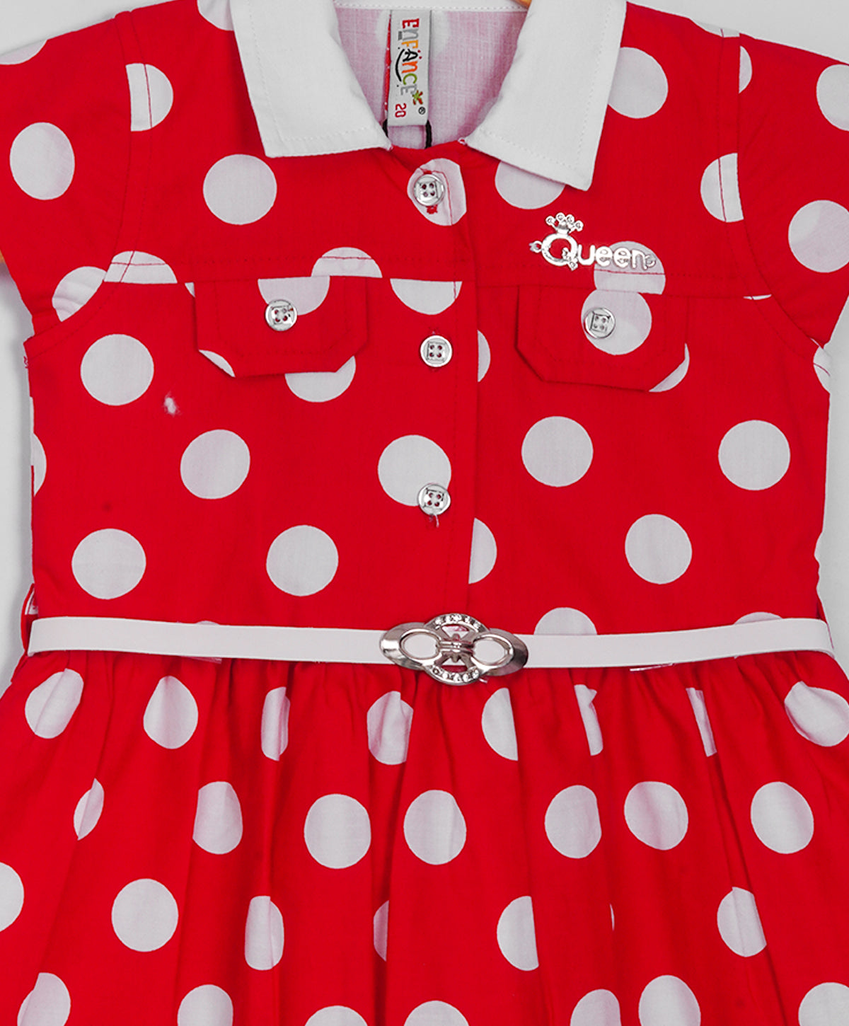 Enfance Cap Sleeves Huge Polka Dots Printed Fit & Flare Dress-Red