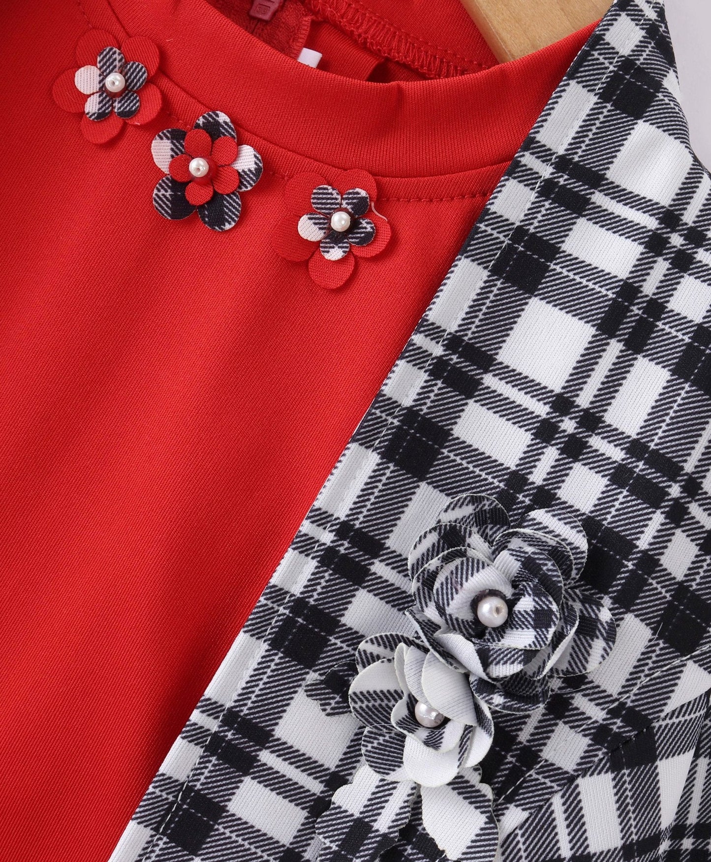 Enfance Core Full Sleeves Dress With Checked Jacket-Red