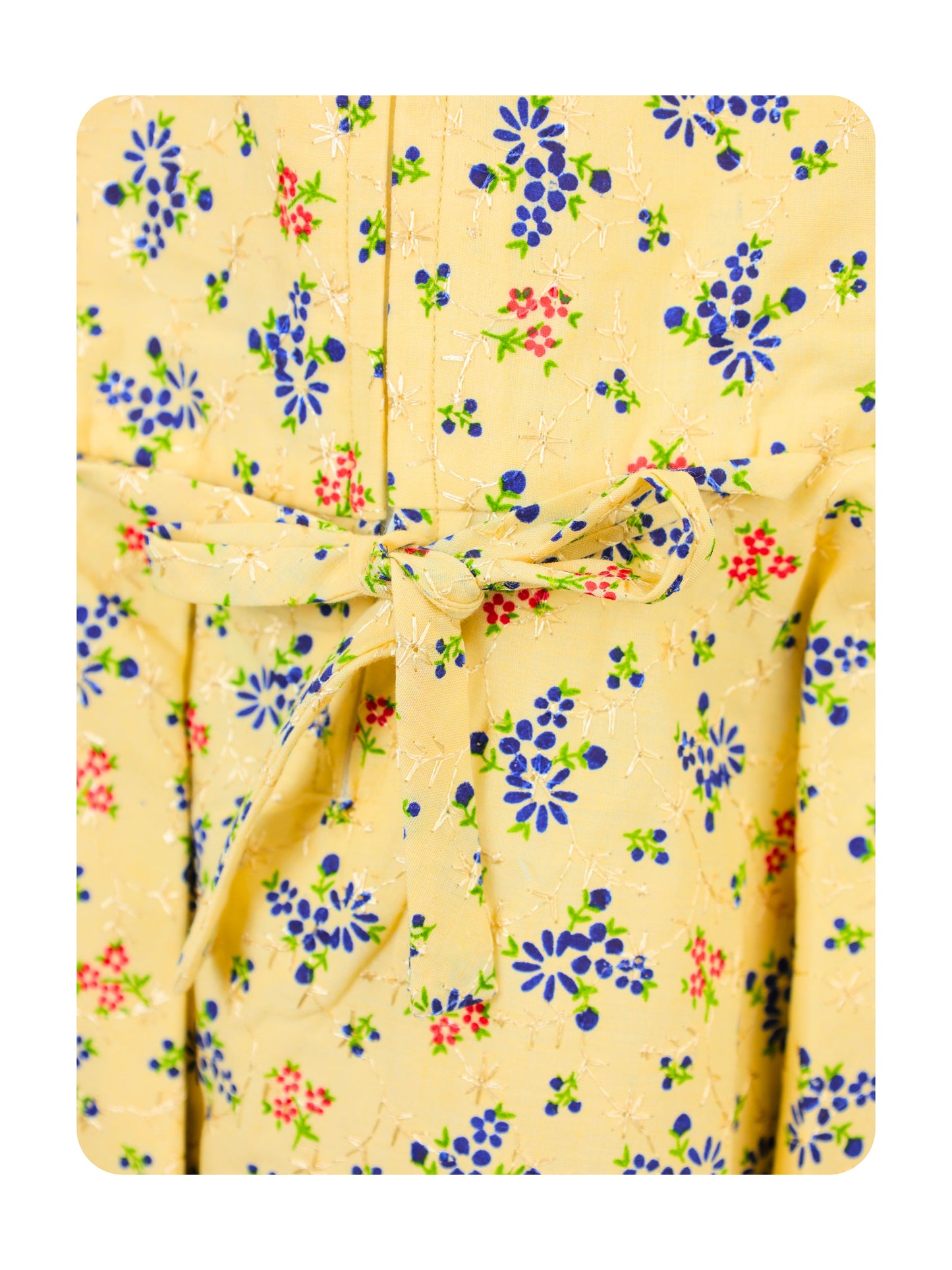 Enfance Short Sleeves Floral Applique & Printed Dress - Blue