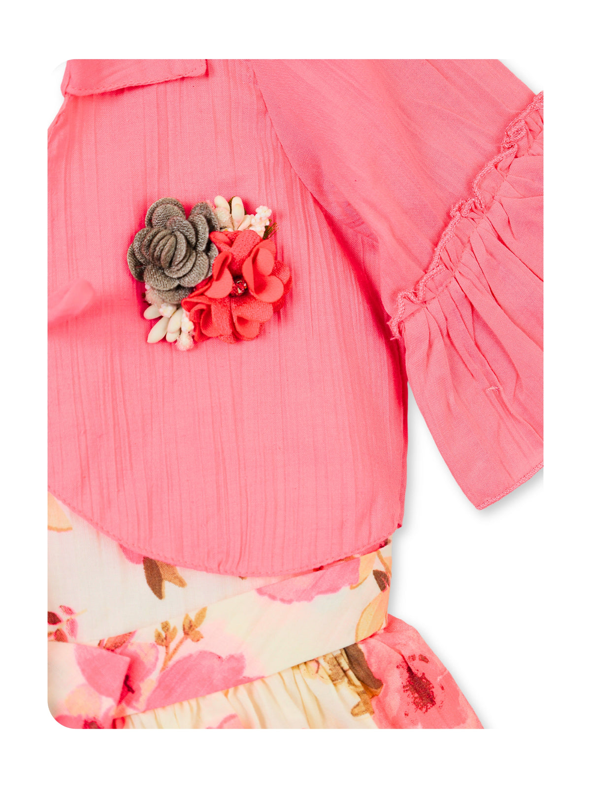 Enfance Half Sleeve Cotton Floral & Typography Printed Dress With Half Sleeves Jacket - Pink