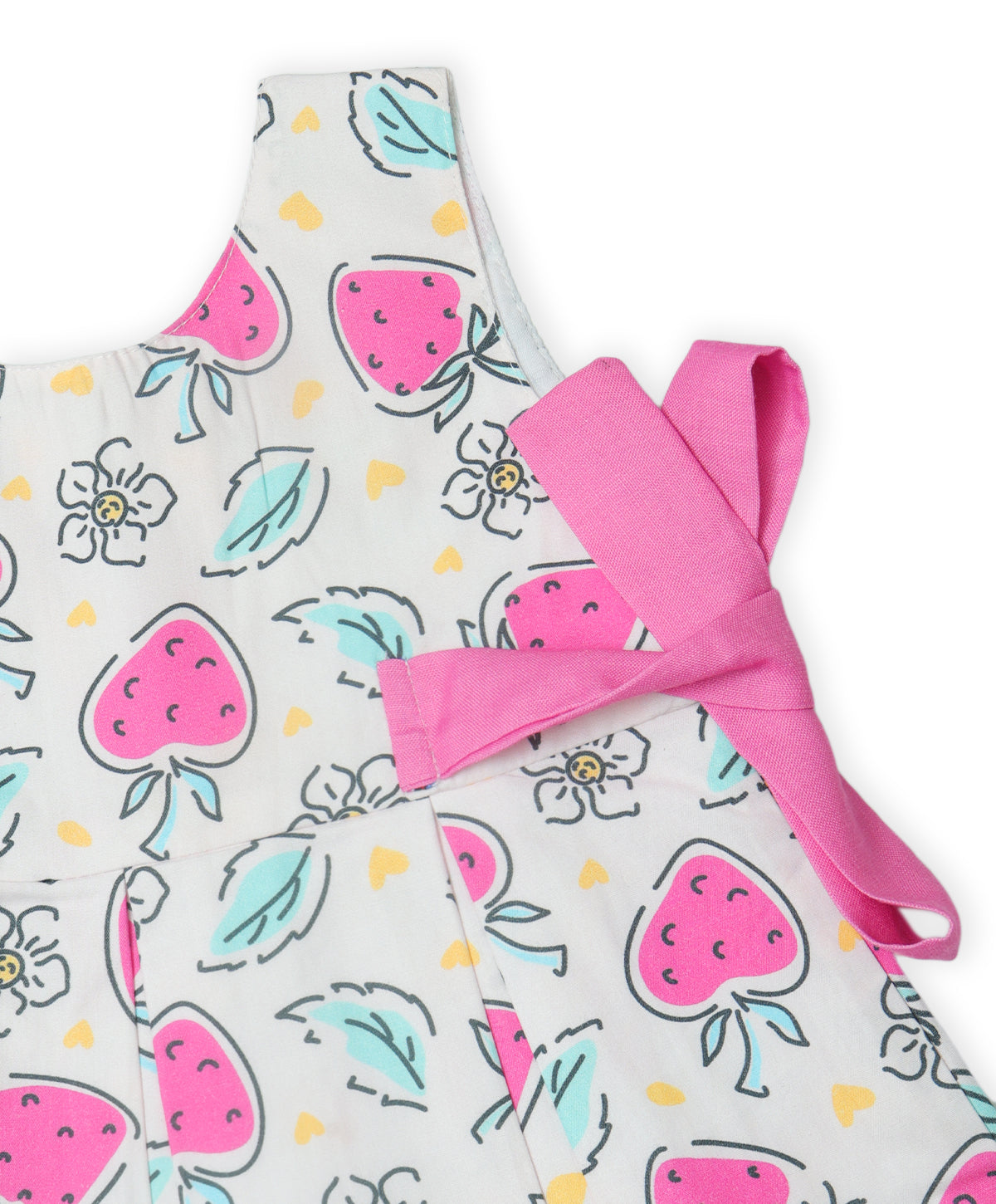 Enfance Sleeveless Strawberry & leaves Printed Dress-Pink