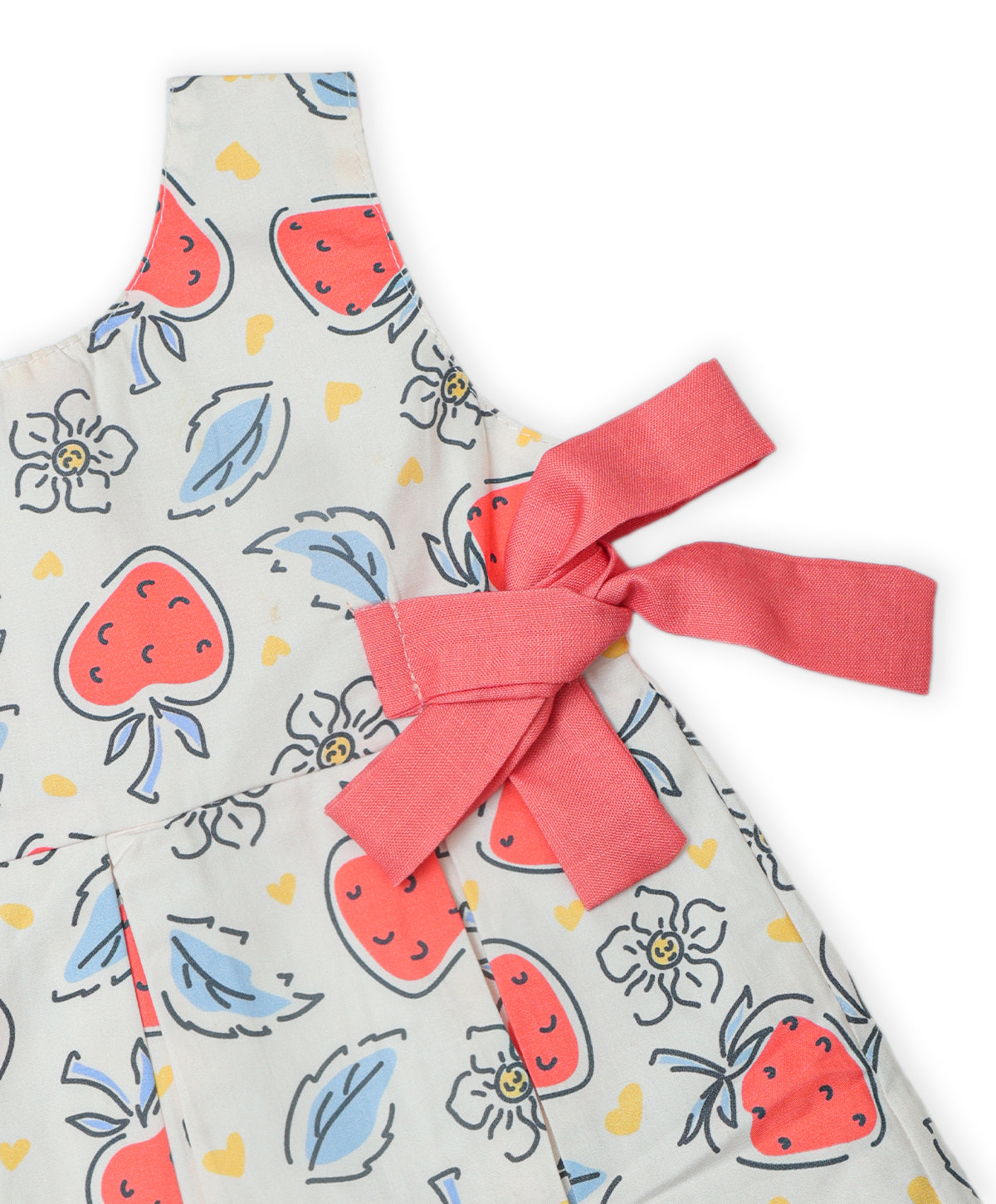 Enfance Sleeveless Strawberry & leaves Printed Dress-Peach