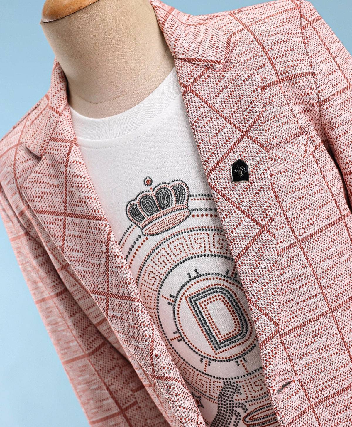 Dapper Dudes Full Sleeves Checked Blazer With Tee - Brown
