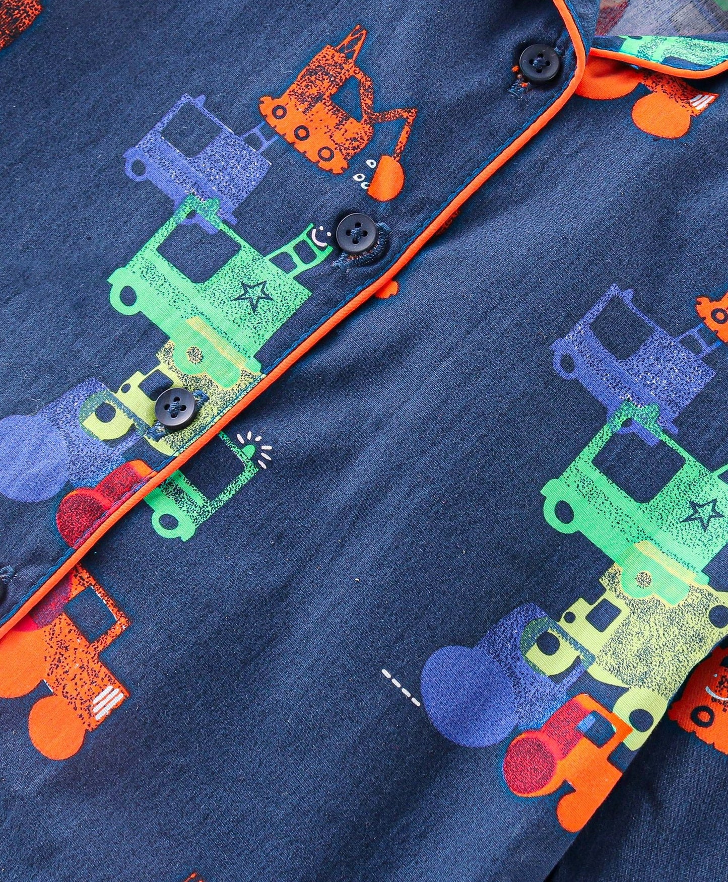 Enfance Core Full Sleeves All Over Construction Vehicles Print Nightsuit-Navy