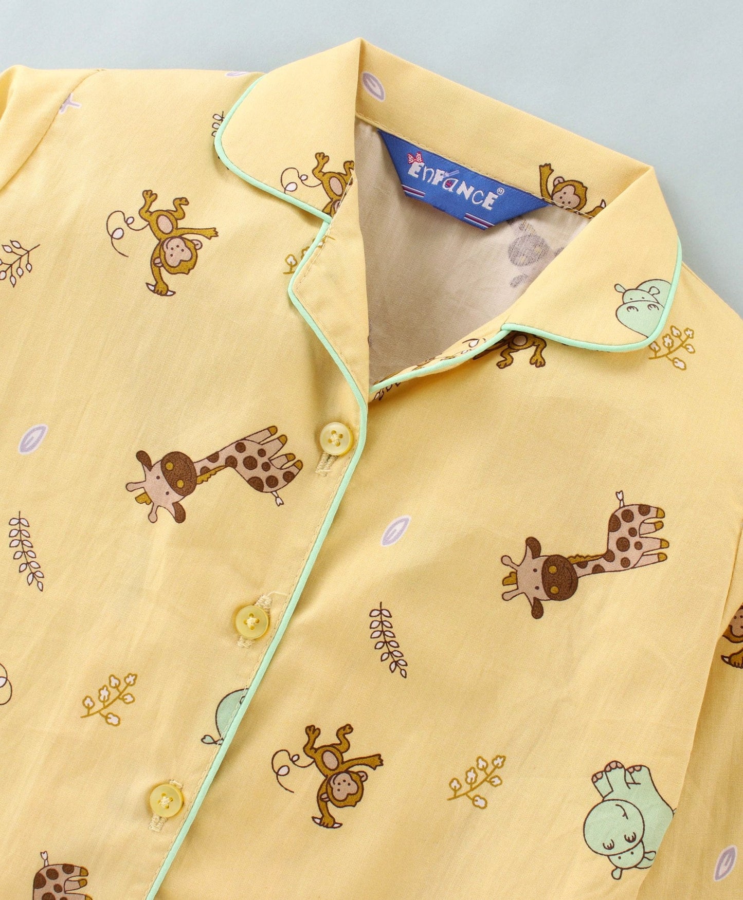 Enfance Core Full Sleeves All Over Animals Print Nightsuit-Lemon