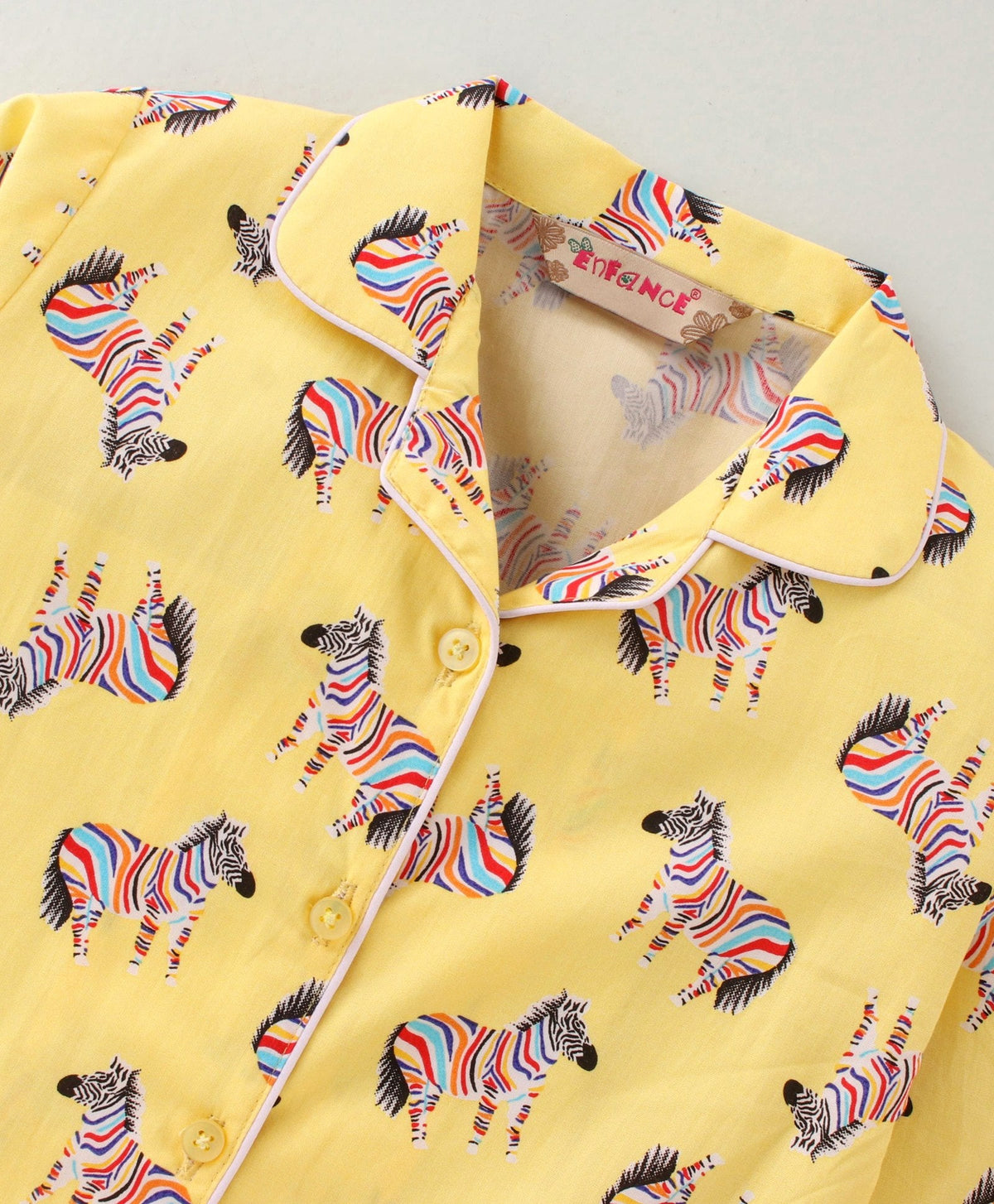 Enfance Core Full Sleeves All Over Zebra Print Nightsuit-Yellow