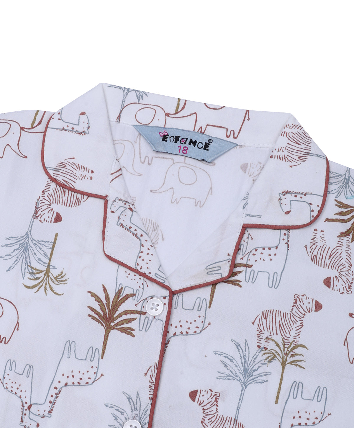 Enfance Cotton Woven Half Sleeves Animals Printed Night Suit - Brown