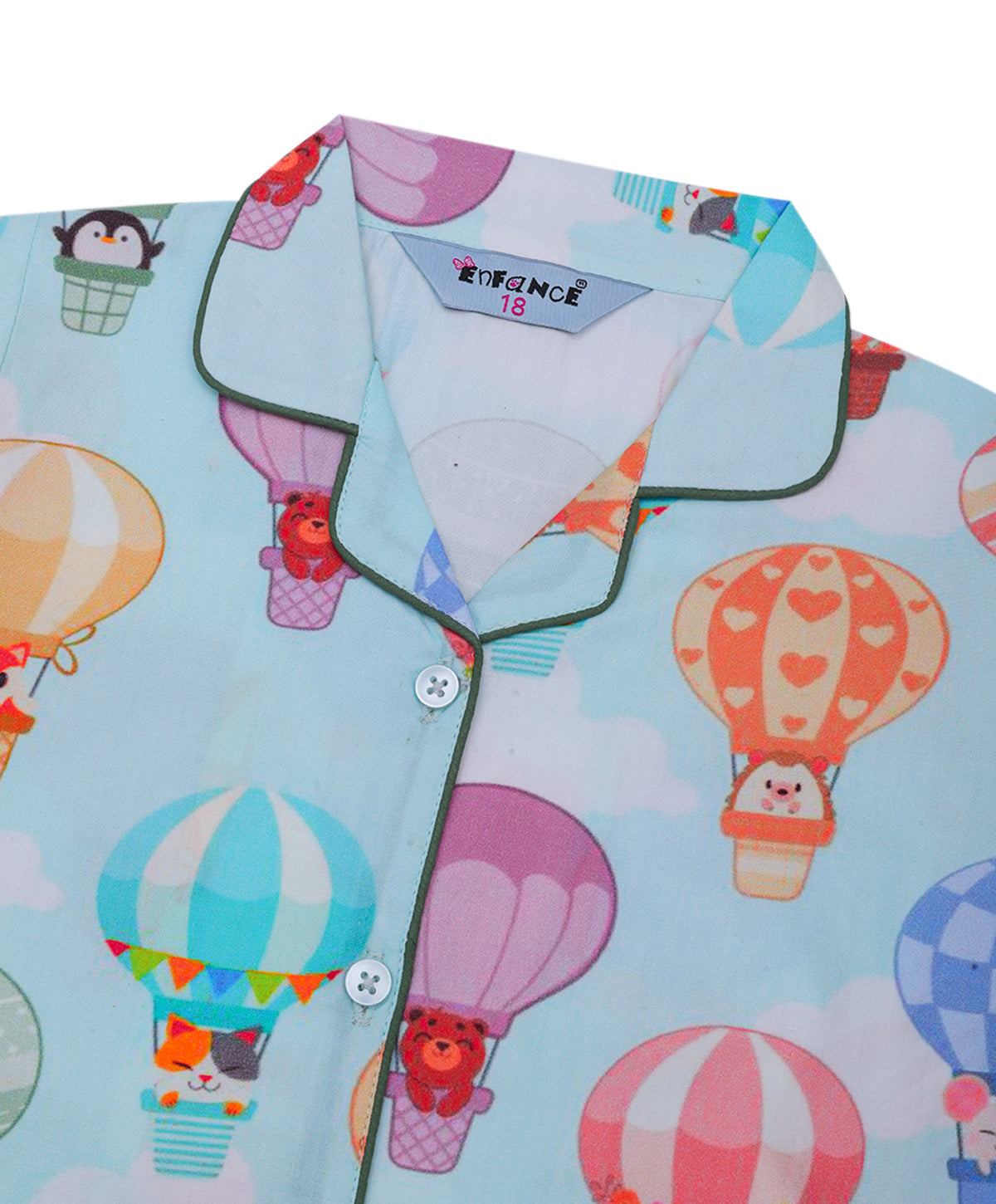 Enfance Cotton Woven Full Sleeves Hot Air Balloon Printed Night Suit - S.Blue