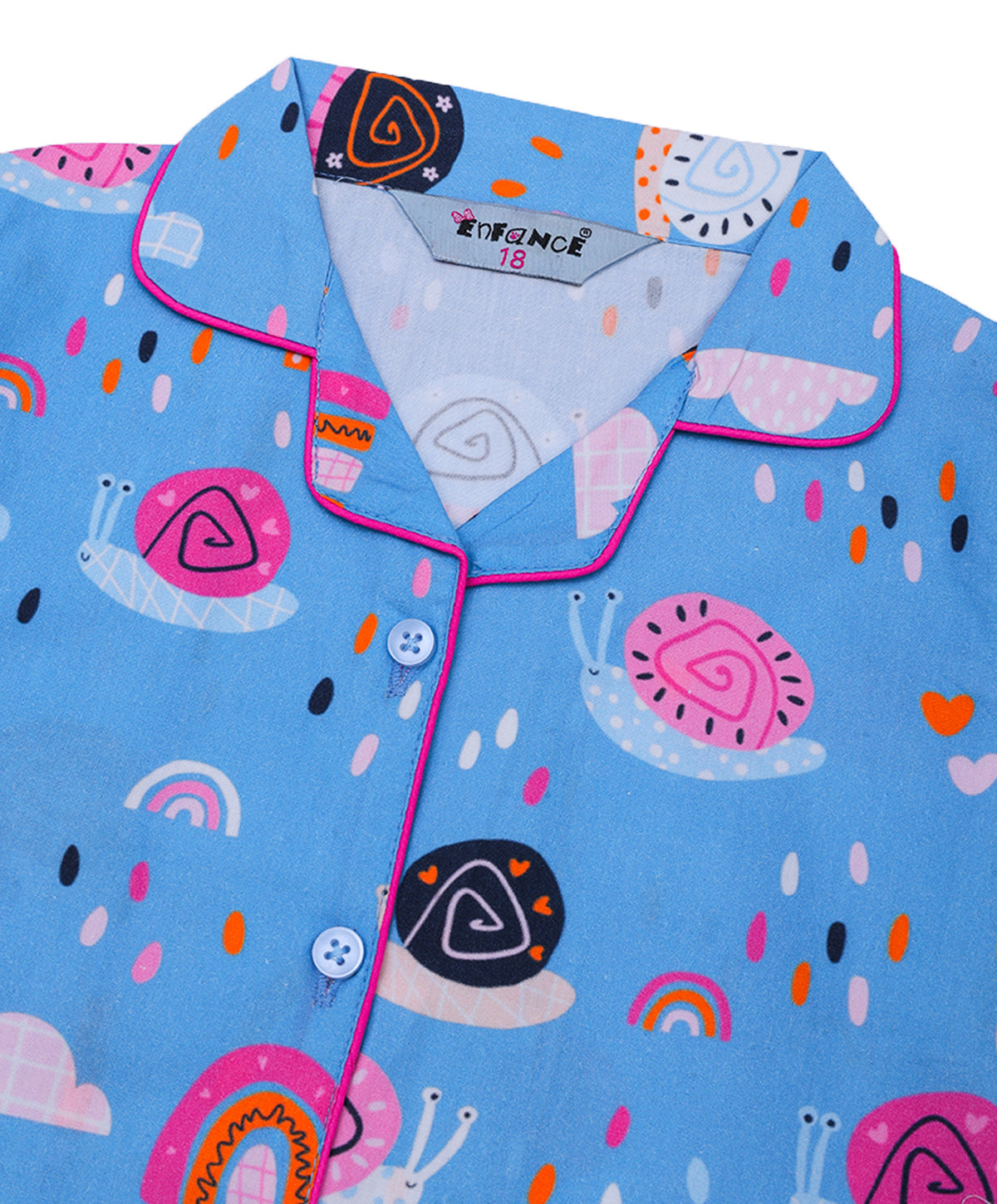 Enfance Cotton Woven Full Sleeves Snail Printed Night Suit -Blue