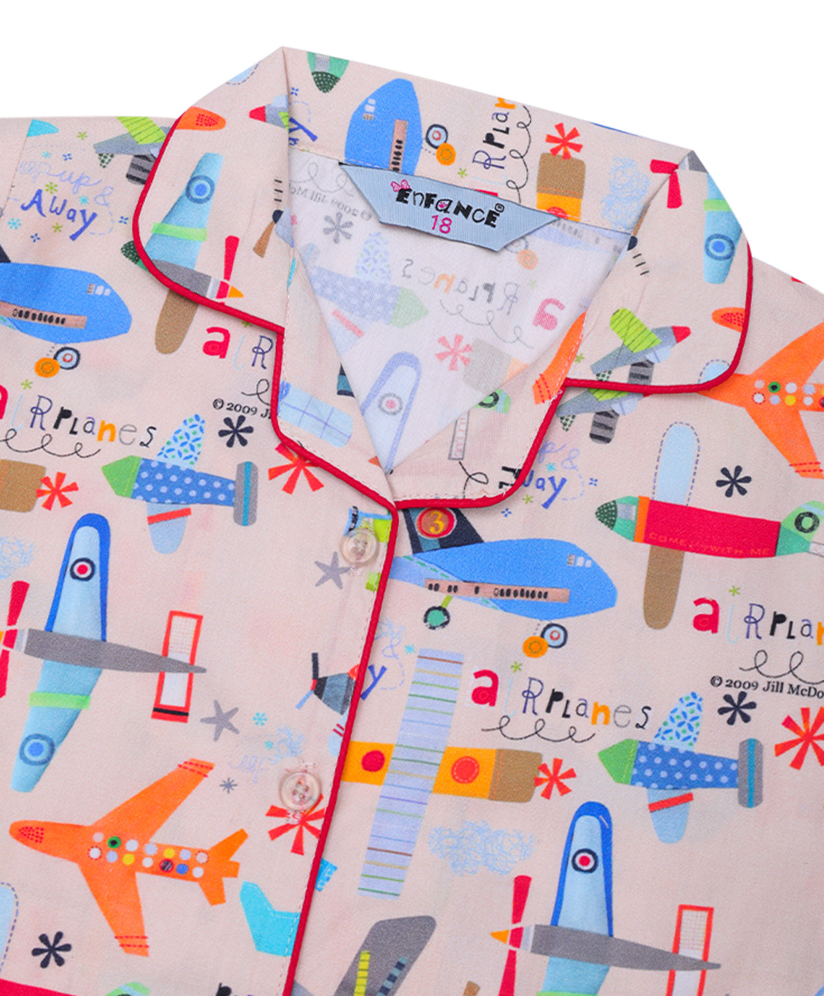 Enfance Full Sleeves Airoplane Printed Night Suit-Fawn