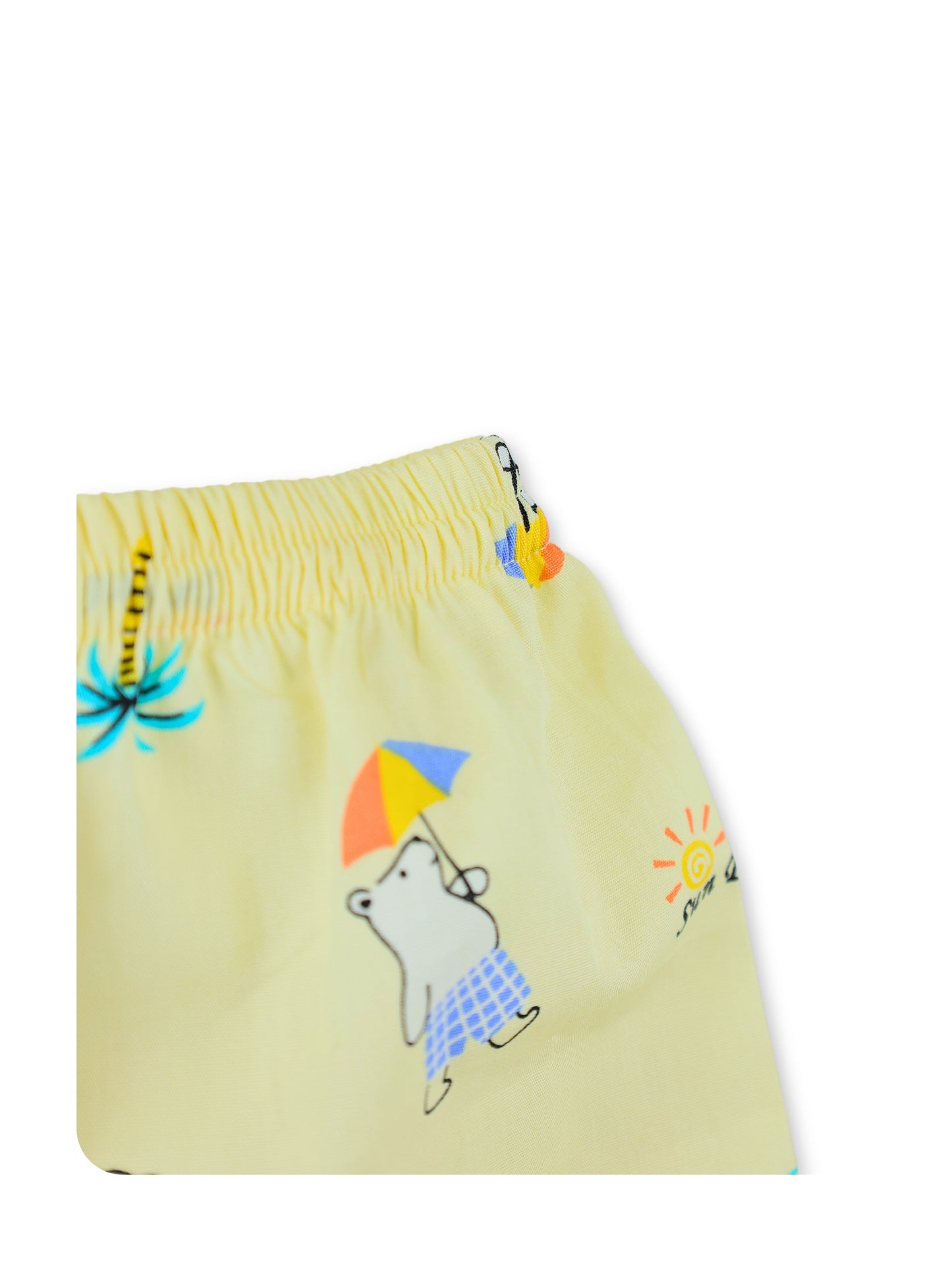 Enfance Cotton Woven Full Sleeves Bear Printed Night Suit - Lemon