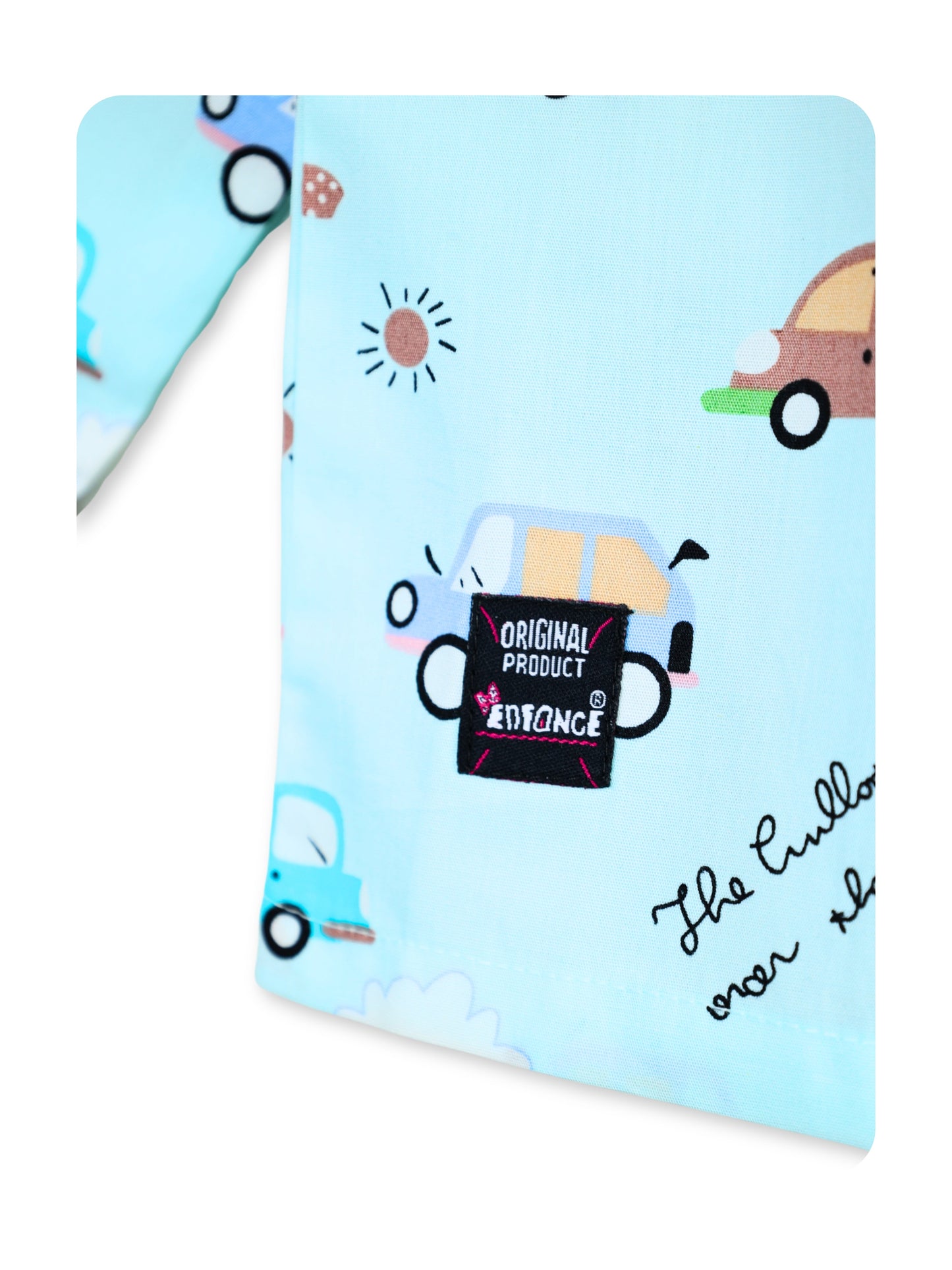 Enfance Cotton Woven Full Sleeves Vehicle & Train Printed Night Suit - S.Green