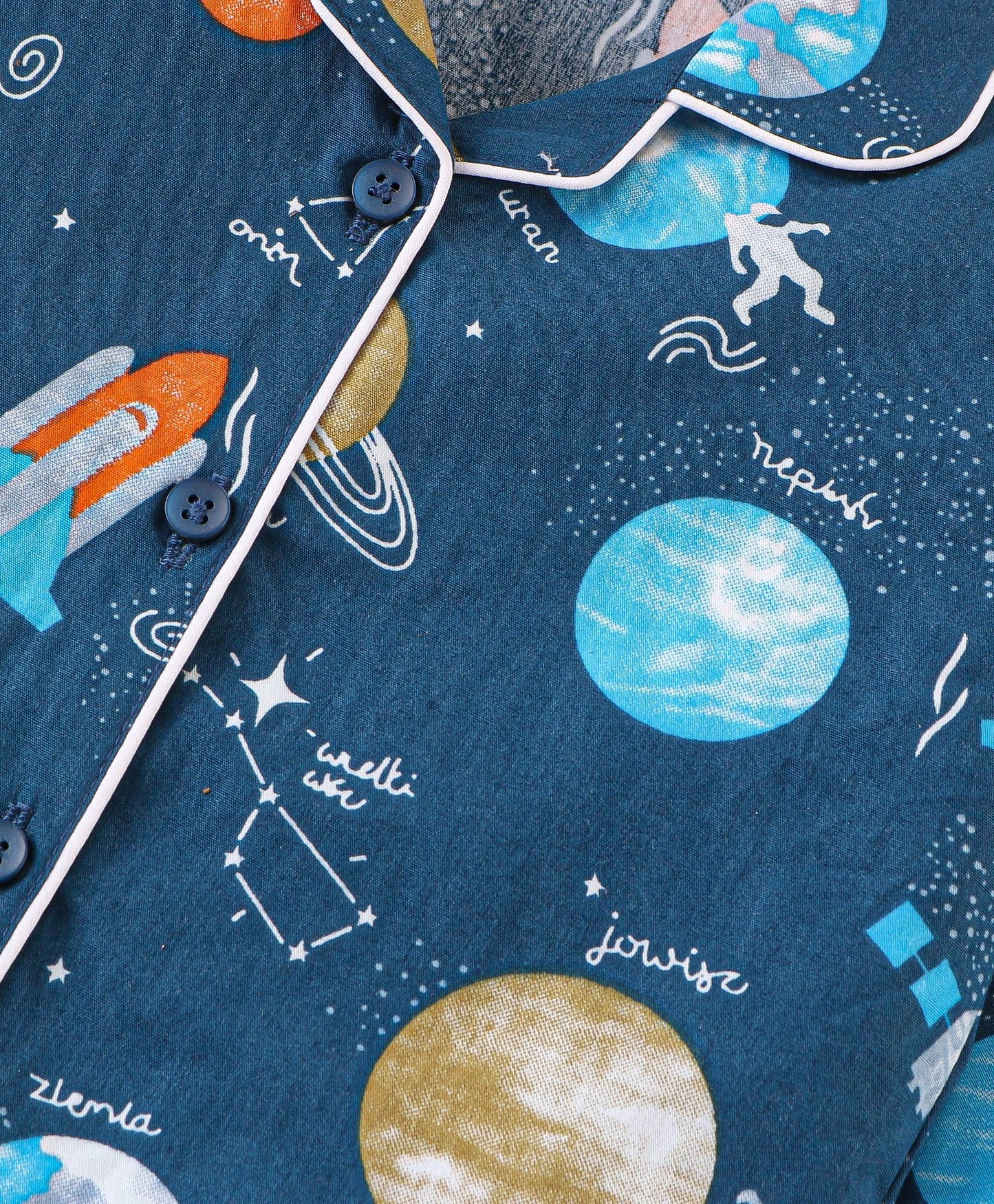 Enfance Full Sleeves Planets Print Nightsuit-Navy
