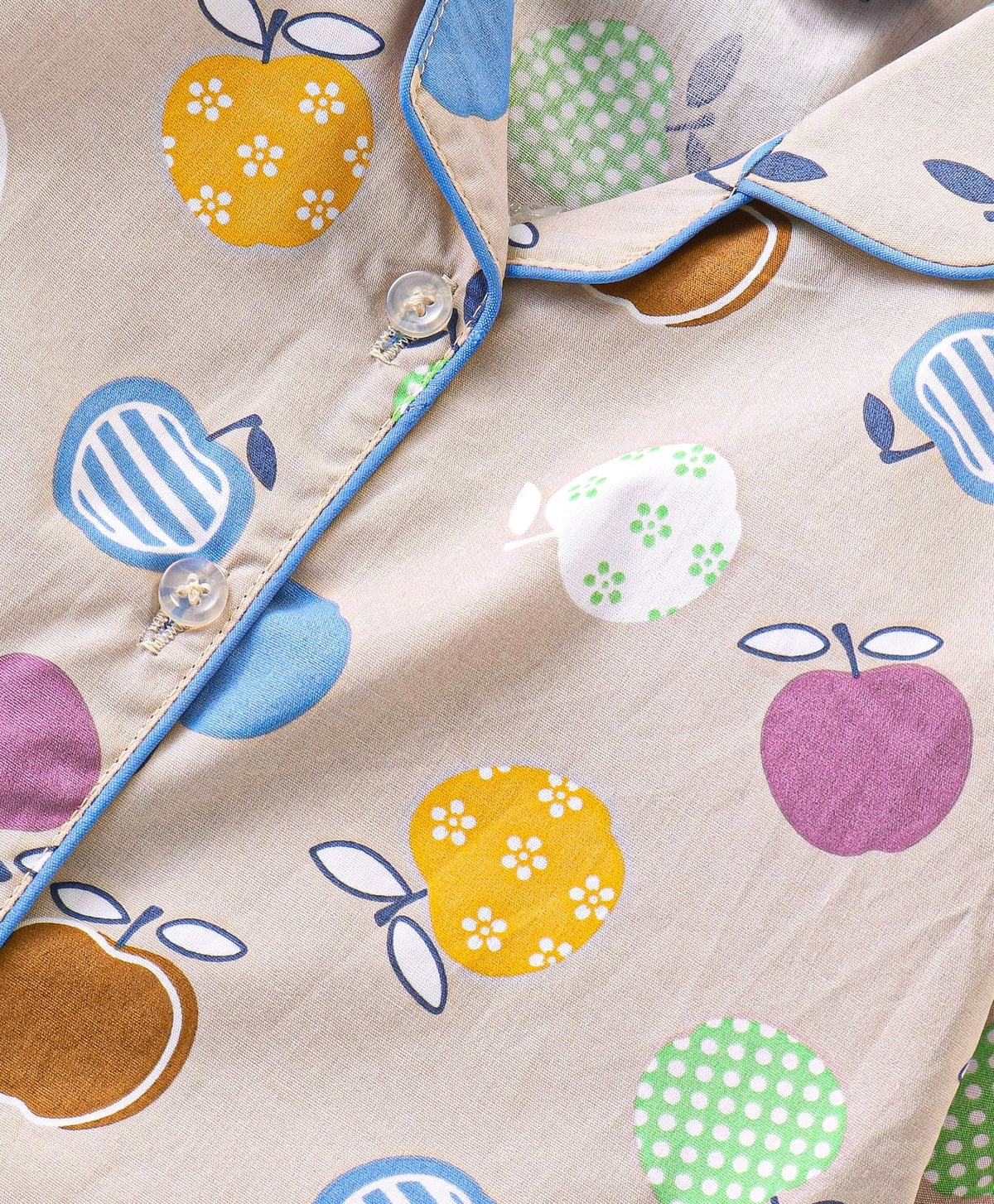 Enfance Core Full Sleeves All Over Apple Print Nightsuit-Fawn
