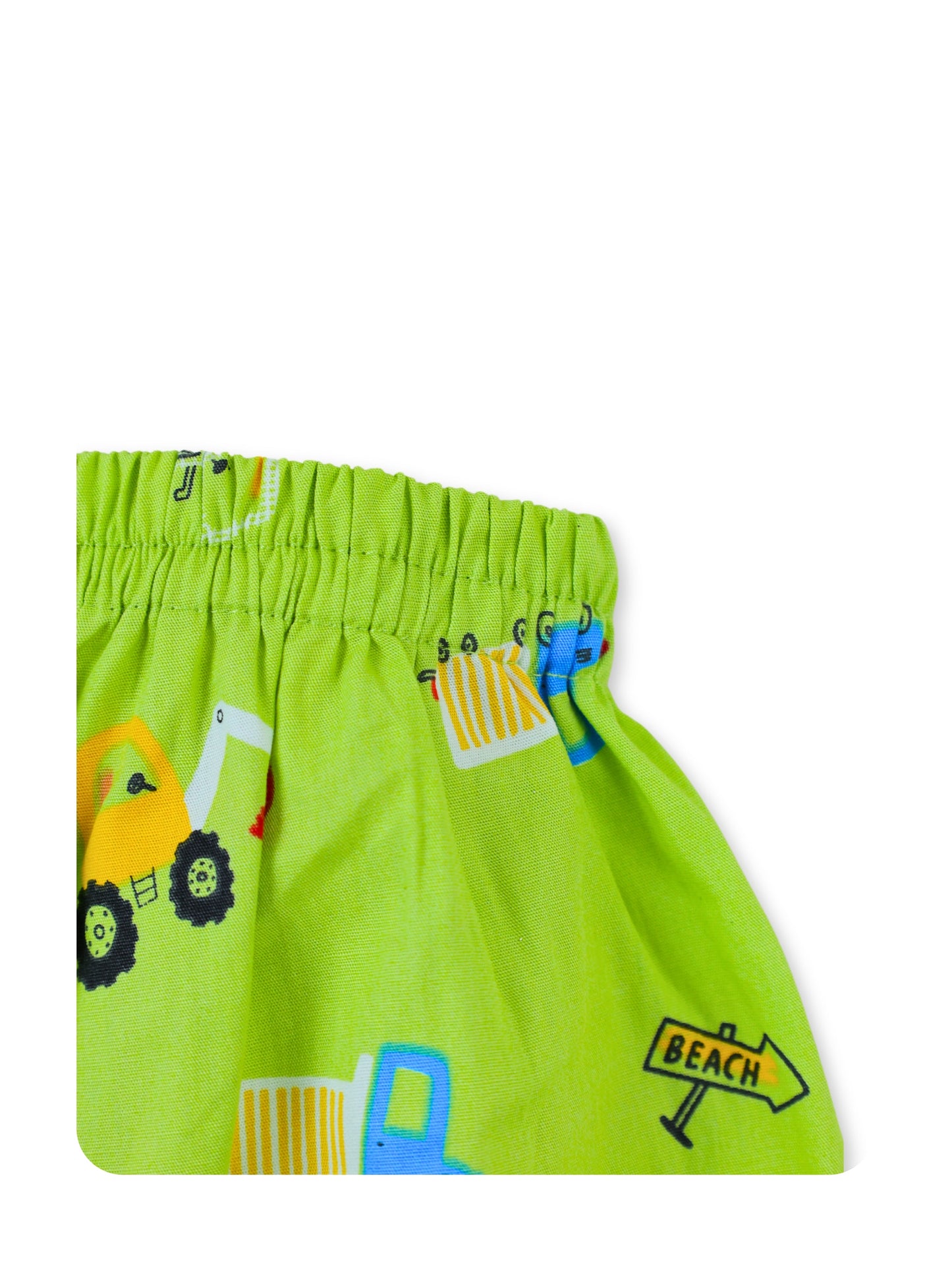 Enfance Cotton Woven Full Sleeves Construction Vehicle Printed Night Suit - P.Green