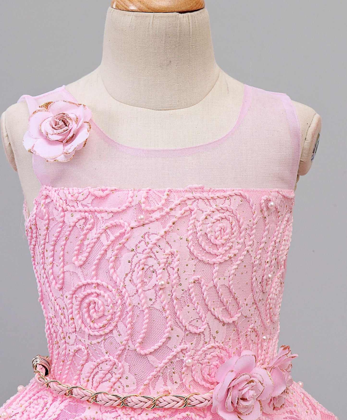 Enfance Flower Applique Sleeveless Dress -Pink