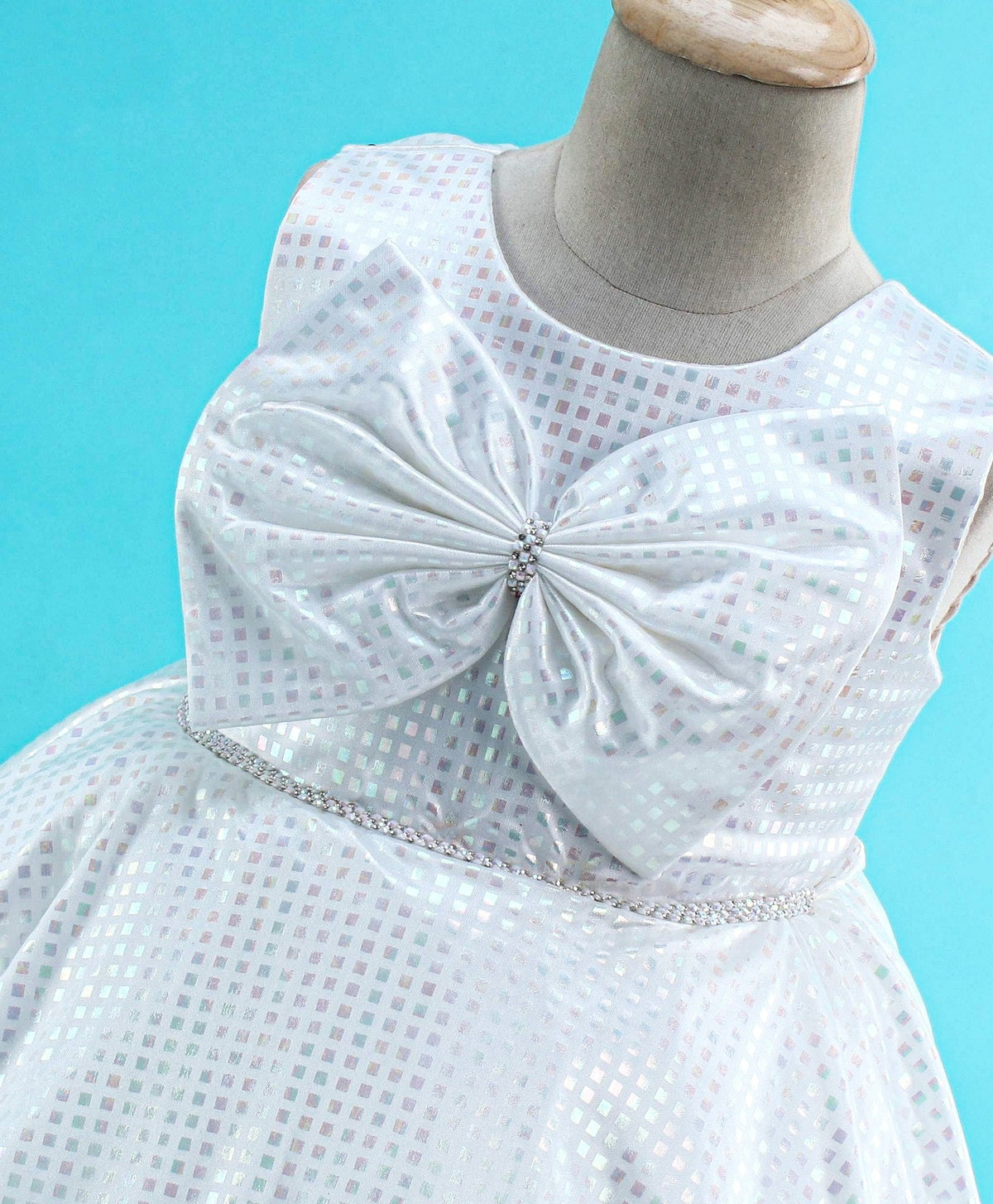 Enfance Sleeveless Mesh Yoke Dress With Flower Applique-White