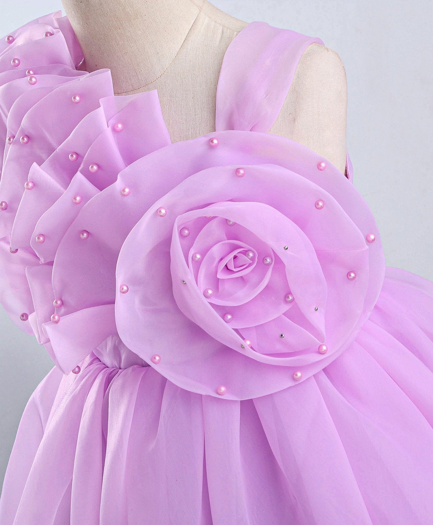 Enfance Sleeveless Stone & Flower Embellished Flare Dress-Lavender