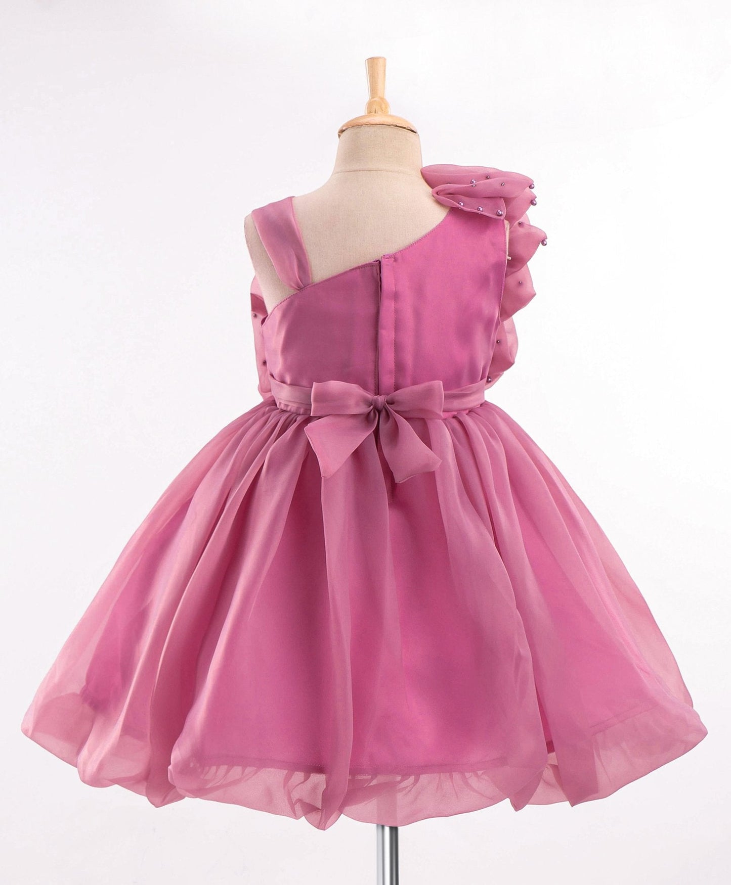 Enfance Sleeveless Flower Applique Solid Dress-O.Pink