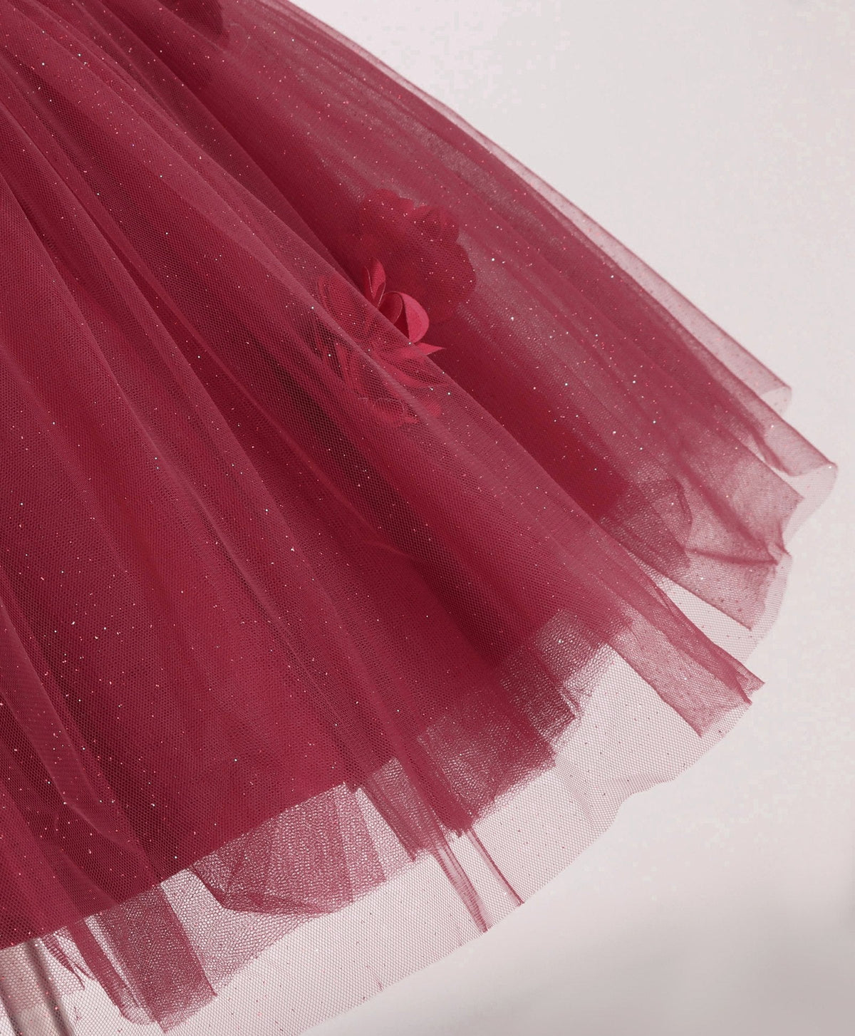 Enfance Sleeveless Flower Applique Solid Party Wear Dress -Maroon
