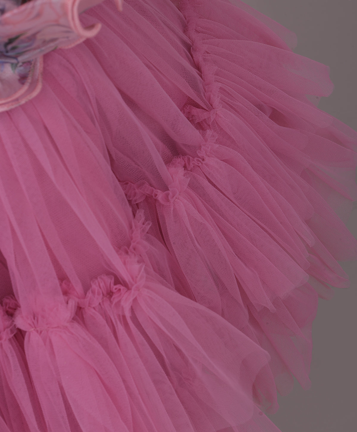 Enfance Balloon Sleeves Flower Applique Shimmered Layered Net Dress - Onion Pink