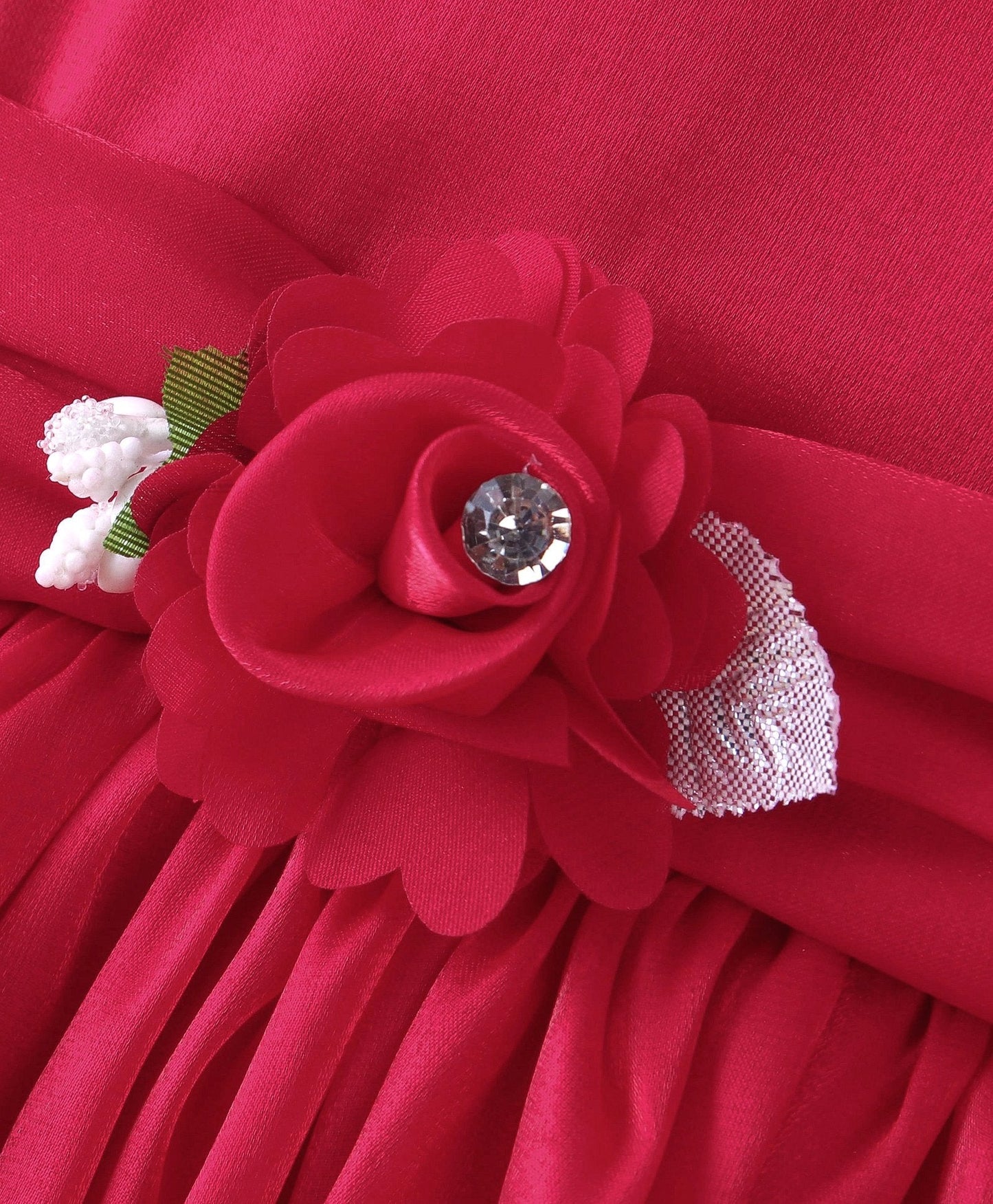 Enfance Sleeveless Flower Applique Solid Dress With Hairband And Booties-Rani