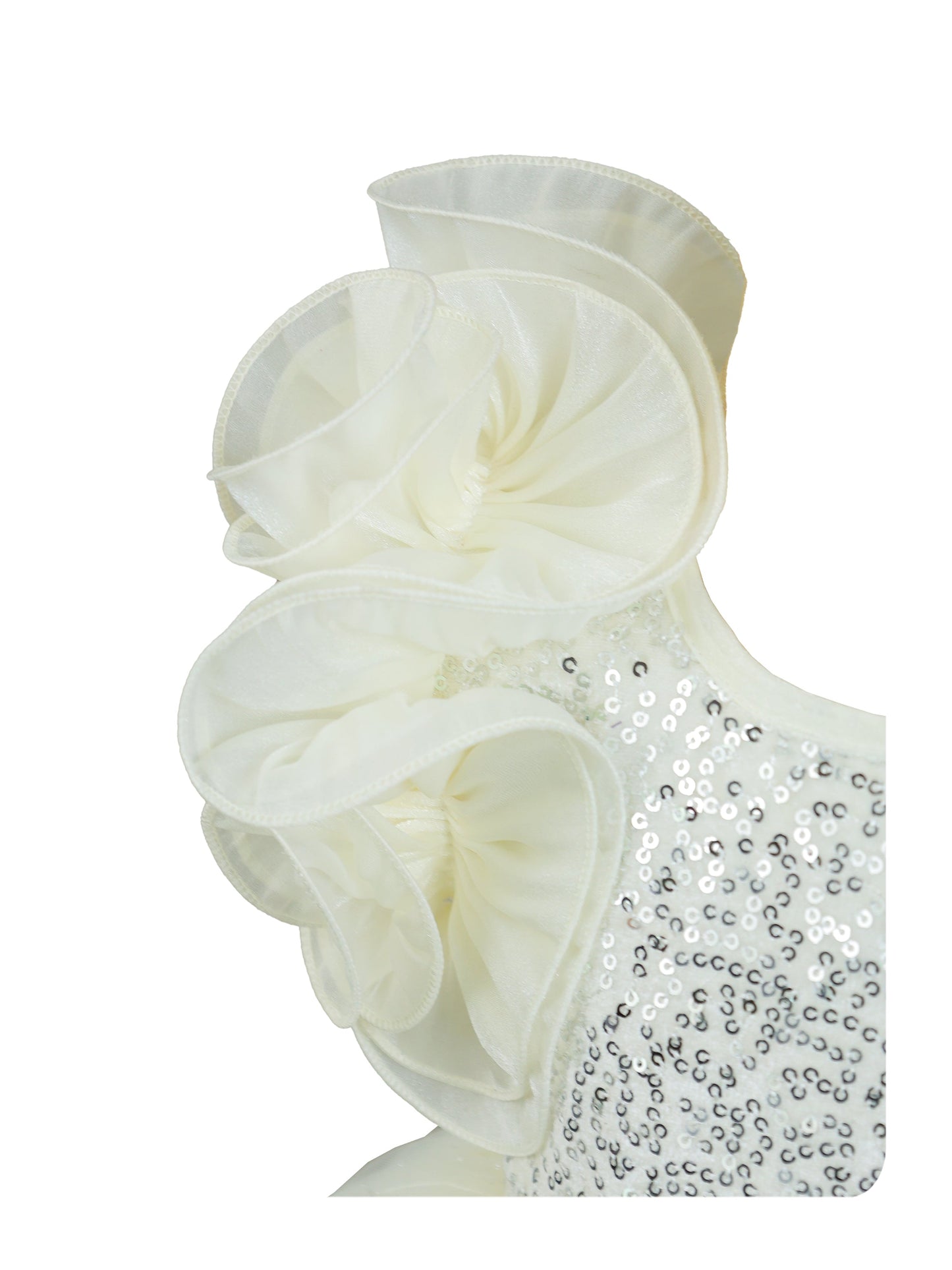 Enfance Flutter Sleeves Floral Detailed Flare Net Party Dress - Offwhite
