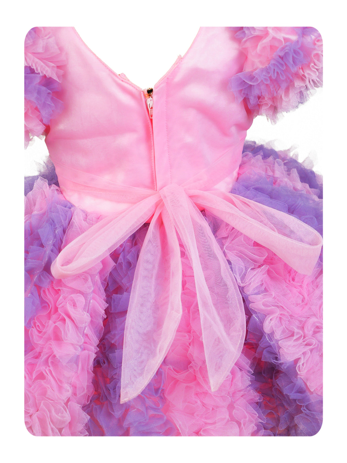 Enfance Short Sleeve Embellished Layered Party Net Dress Pink