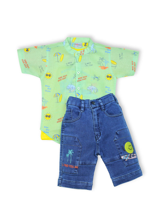 Dapper Dudes Half Sleeves Beach Theme Printed Shirt & Shorts Set - Pista