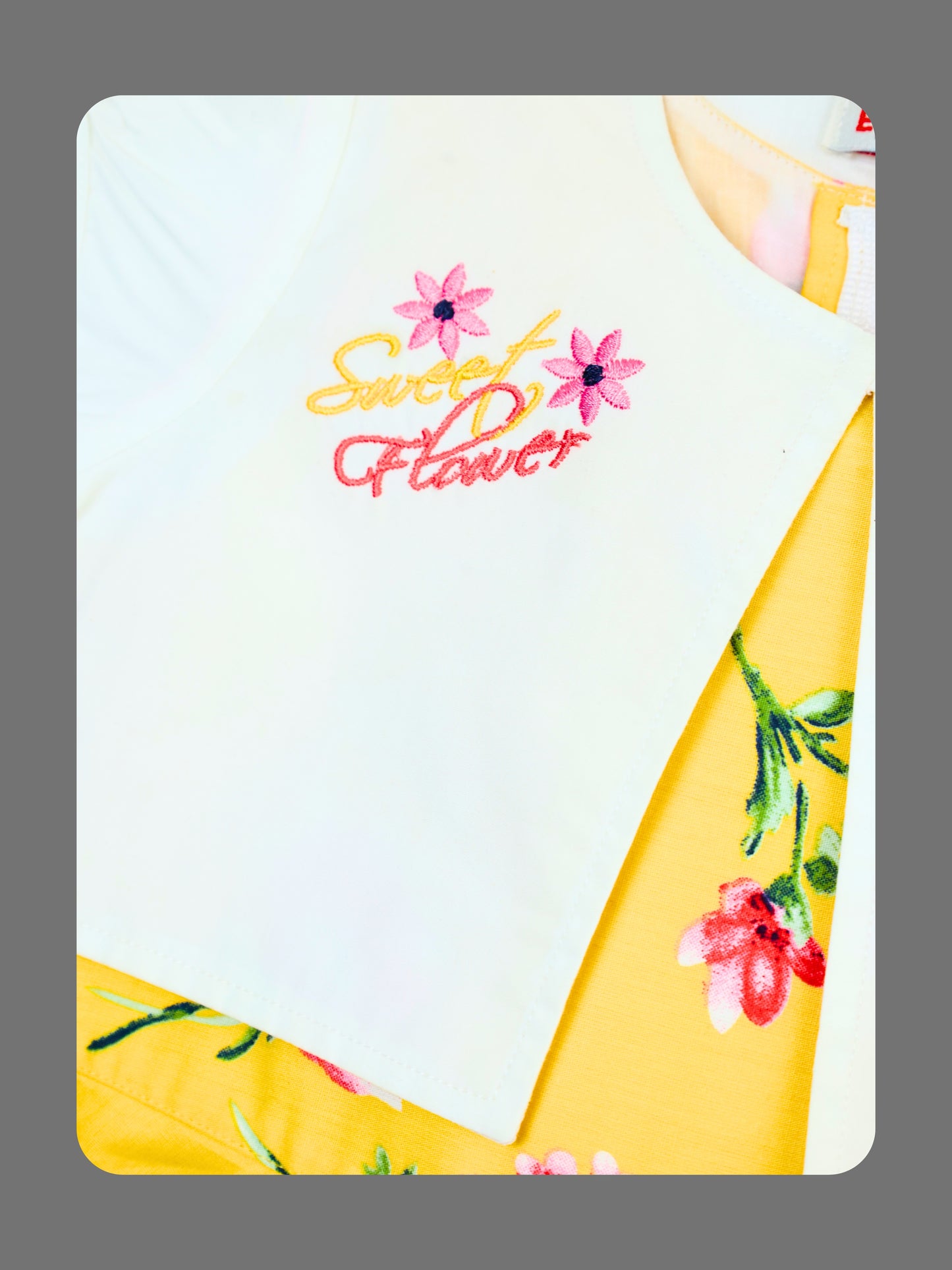 Enfance Floral Printed Dress With Half Sleeves Embroidered Jacket - Gold