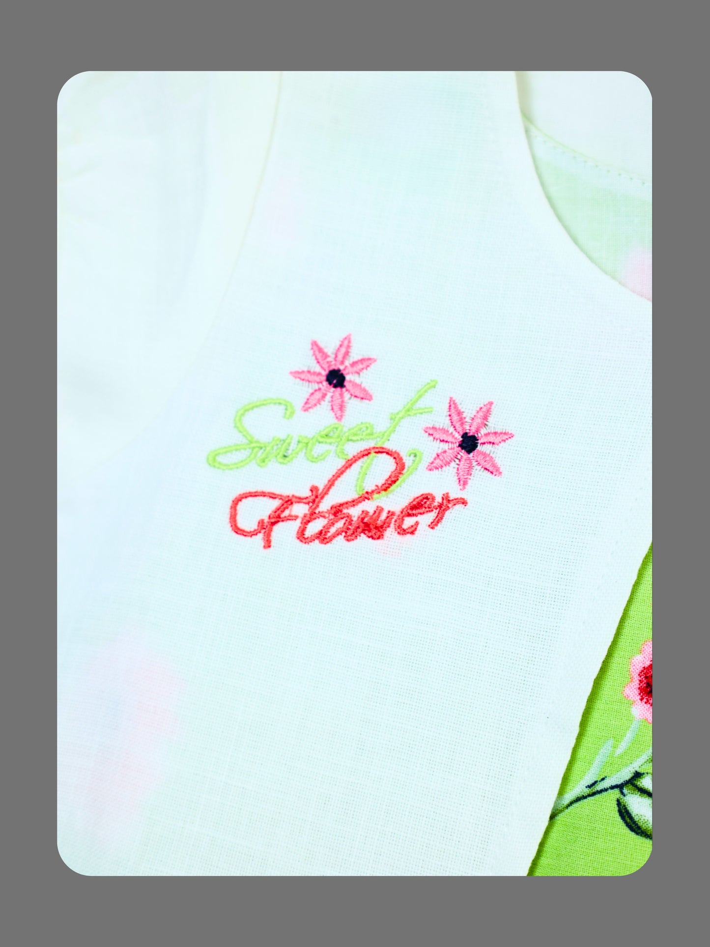 Enfance Floral Printed Dress With Half Sleeves Embroidered Jacket - Green