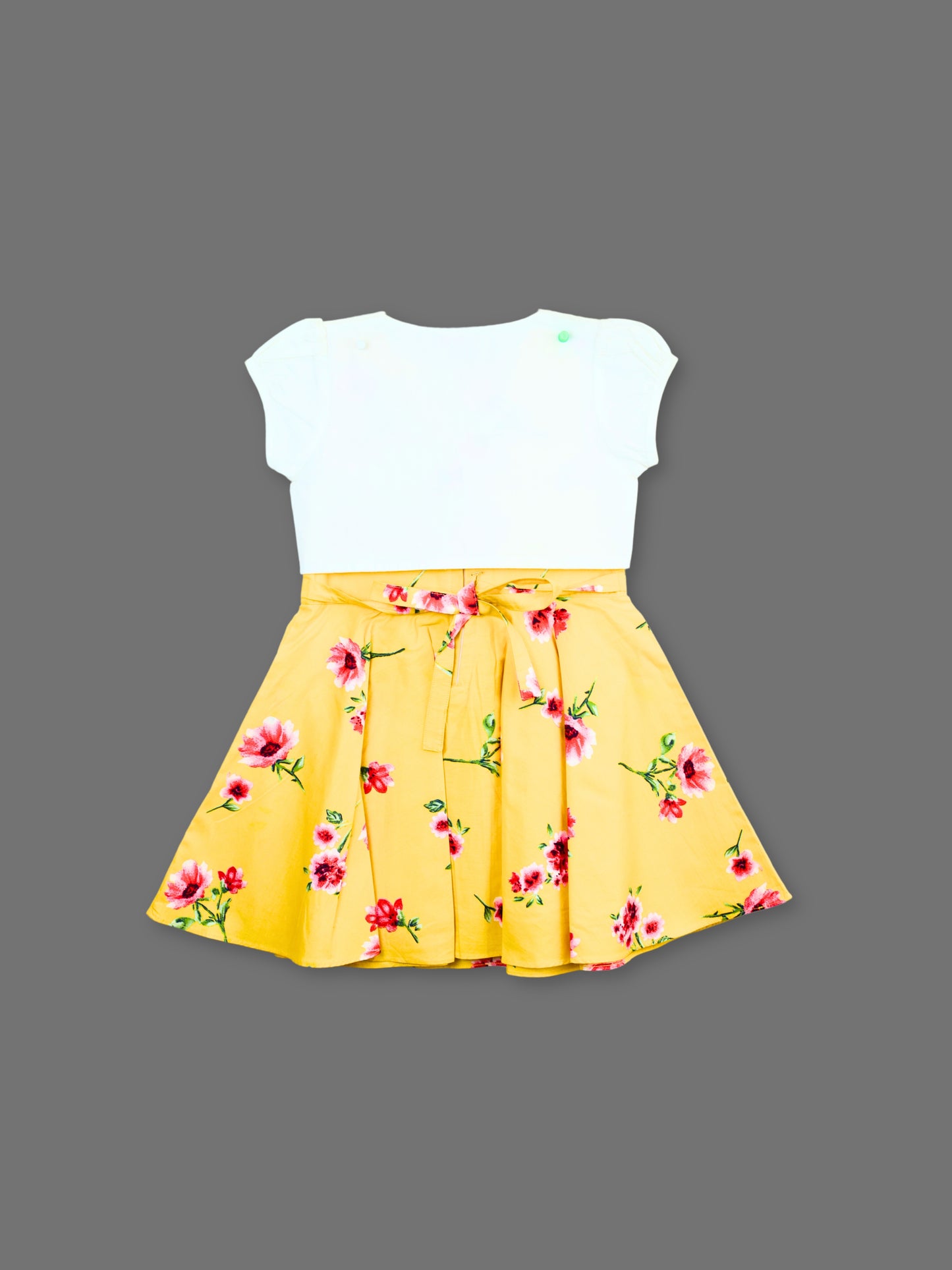Enfance Floral Printed Dress With Half Sleeves Embroidered Jacket - Gold