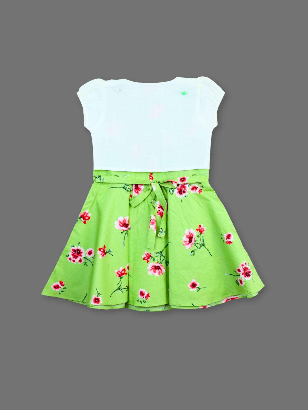 Enfance Floral Printed Dress With Half Sleeves Embroidered Jacket - Green