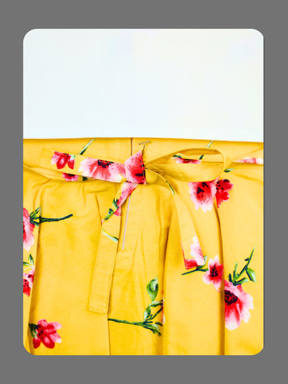 Enfance Floral Printed Dress With Half Sleeves Embroidered Jacket - Gold