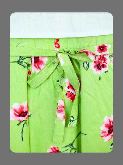 Enfance Floral Printed Dress With Half Sleeves Embroidered Jacket - Green