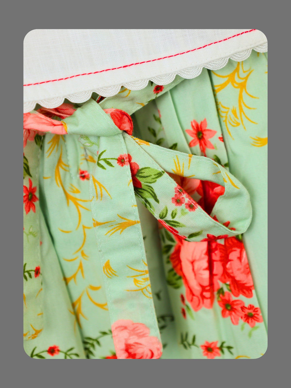 Enfance Floral Printed Dress With Half Sleeves Embroidered Jacket - Pista